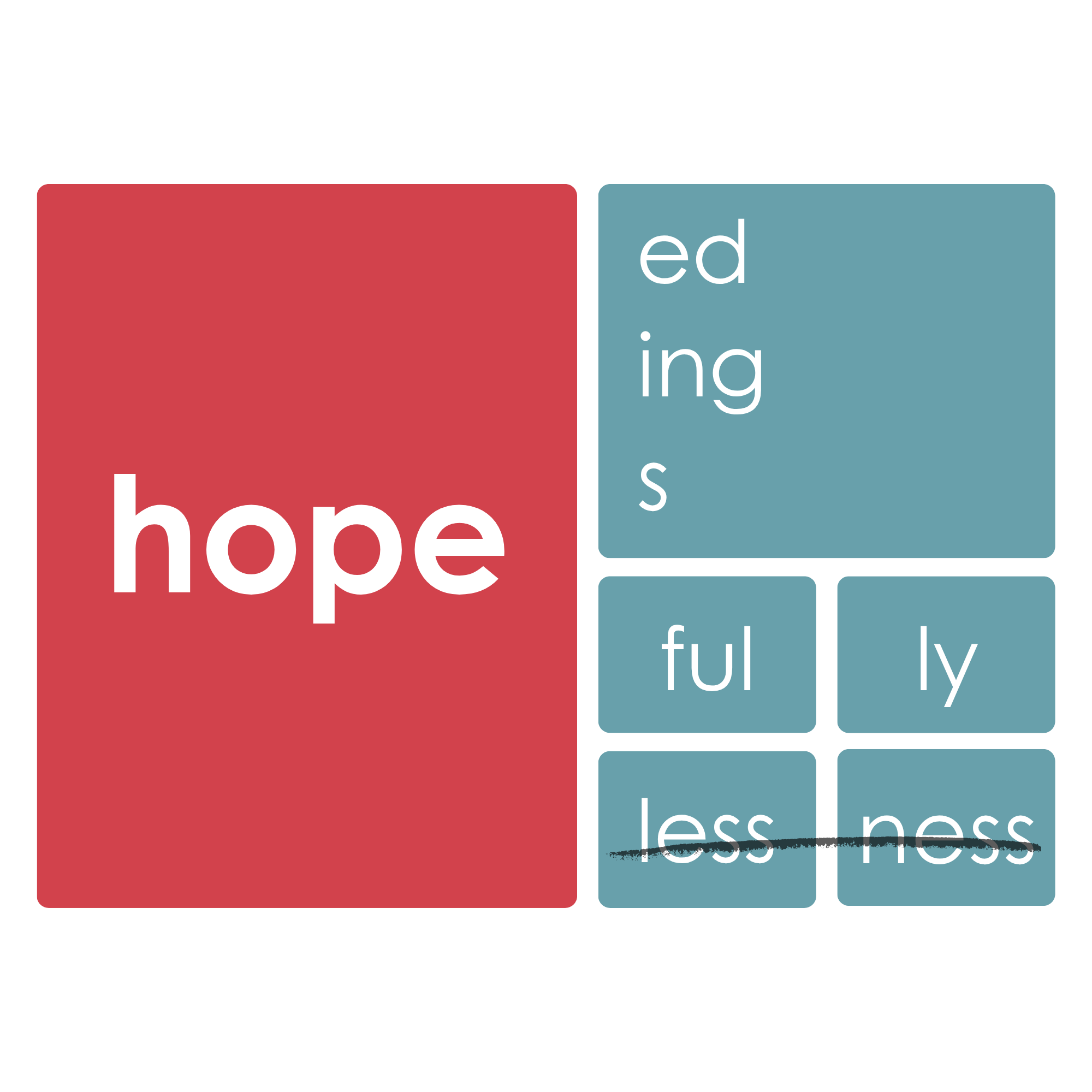 A graphic with the words "hope" in large white letters on a red background and the words "educating for a fearless" in smaller white letters on a blue background.