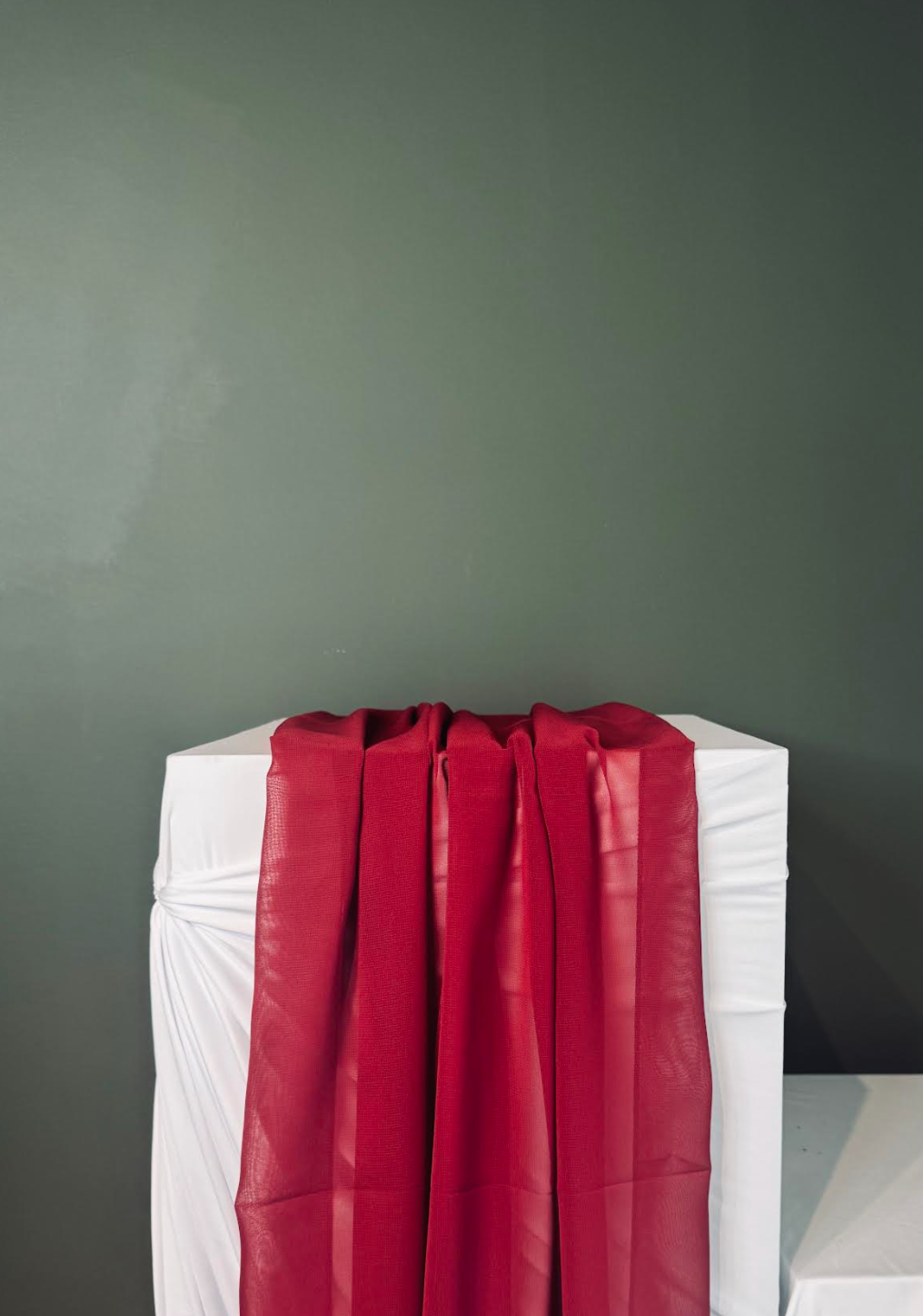 Burgundy chiffon table runner. $10 per