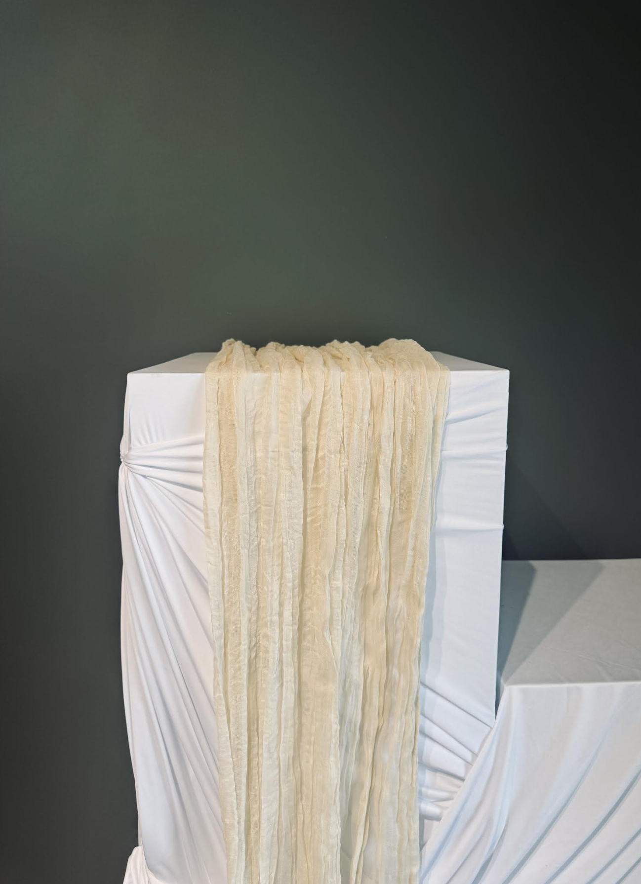 Beige table runner. $10 per