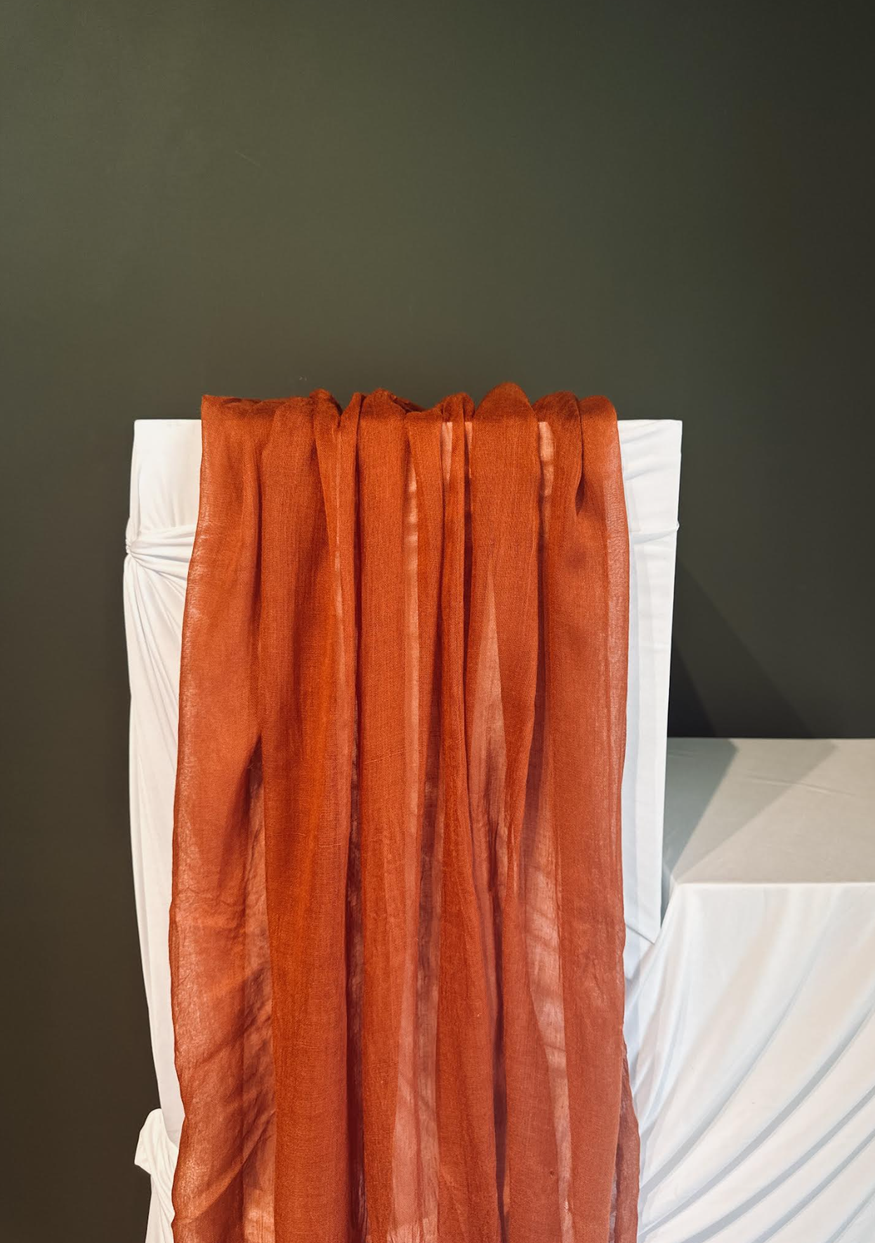 Burnt orange chiffon table runner. $10 per