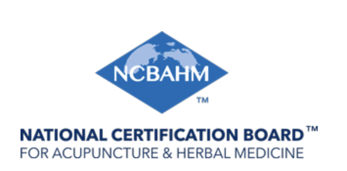 Logo of the National Certification Board for Acupuncture & Herbal Medicine (NCBAHM) with a globe and blue diamond shape.