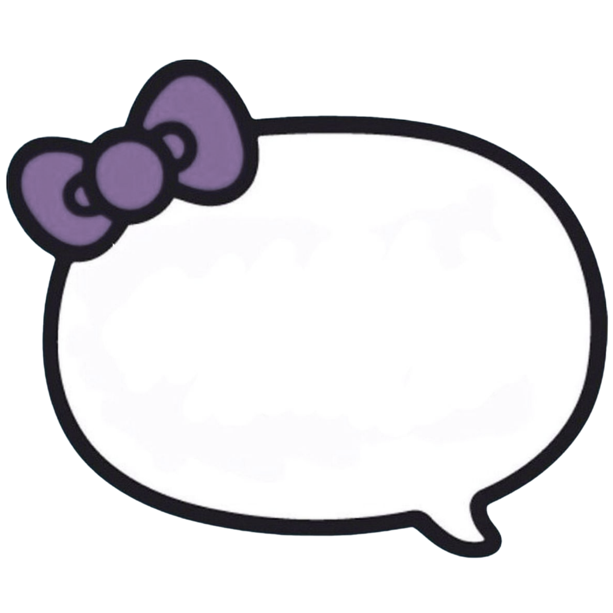 A speech bubble with a purple bow on top, resembling the character Hello Kitty.