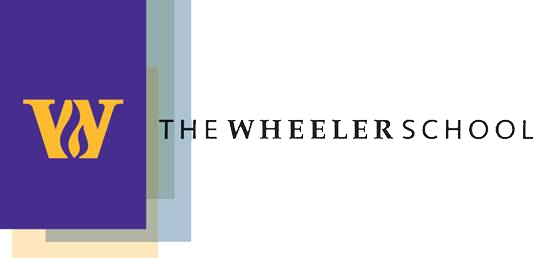 Logo for The Wheeler School with a purple and yellow emblem and black text on a light background.