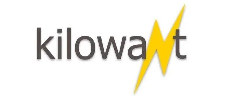 The word 'kilowatt' with a yellow lightning bolt replacing the 't' in the word.