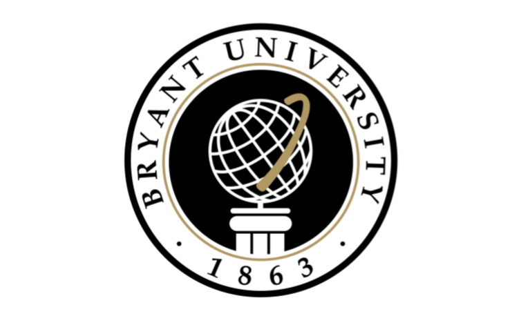 Bryant University logo featuring a globe with a stylized pen or pencil, encircled by the university name and founding year 1863.
