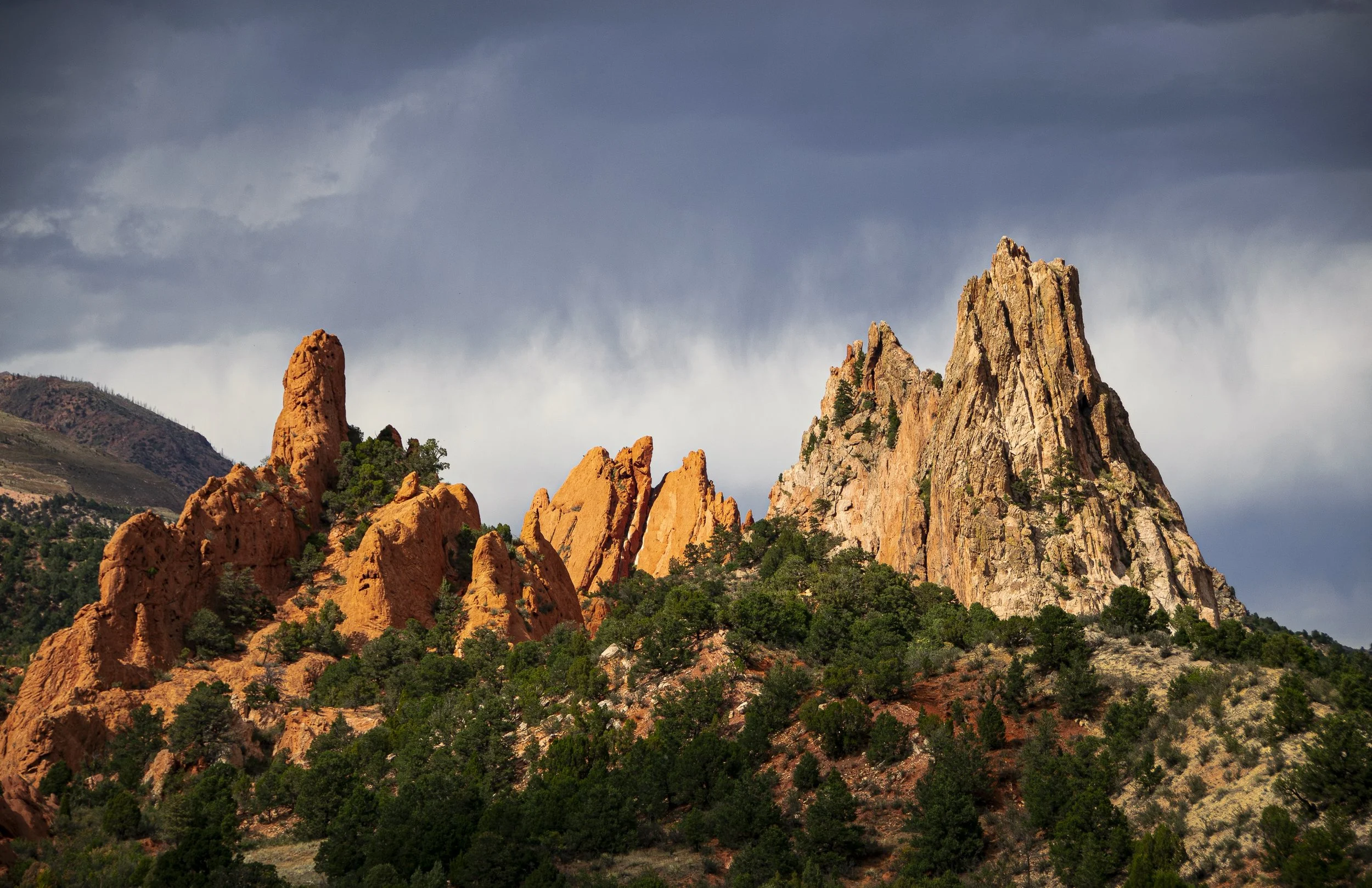 Garden of the Gods in Colorado Springs, Colorado on a rainy summer afternoon.