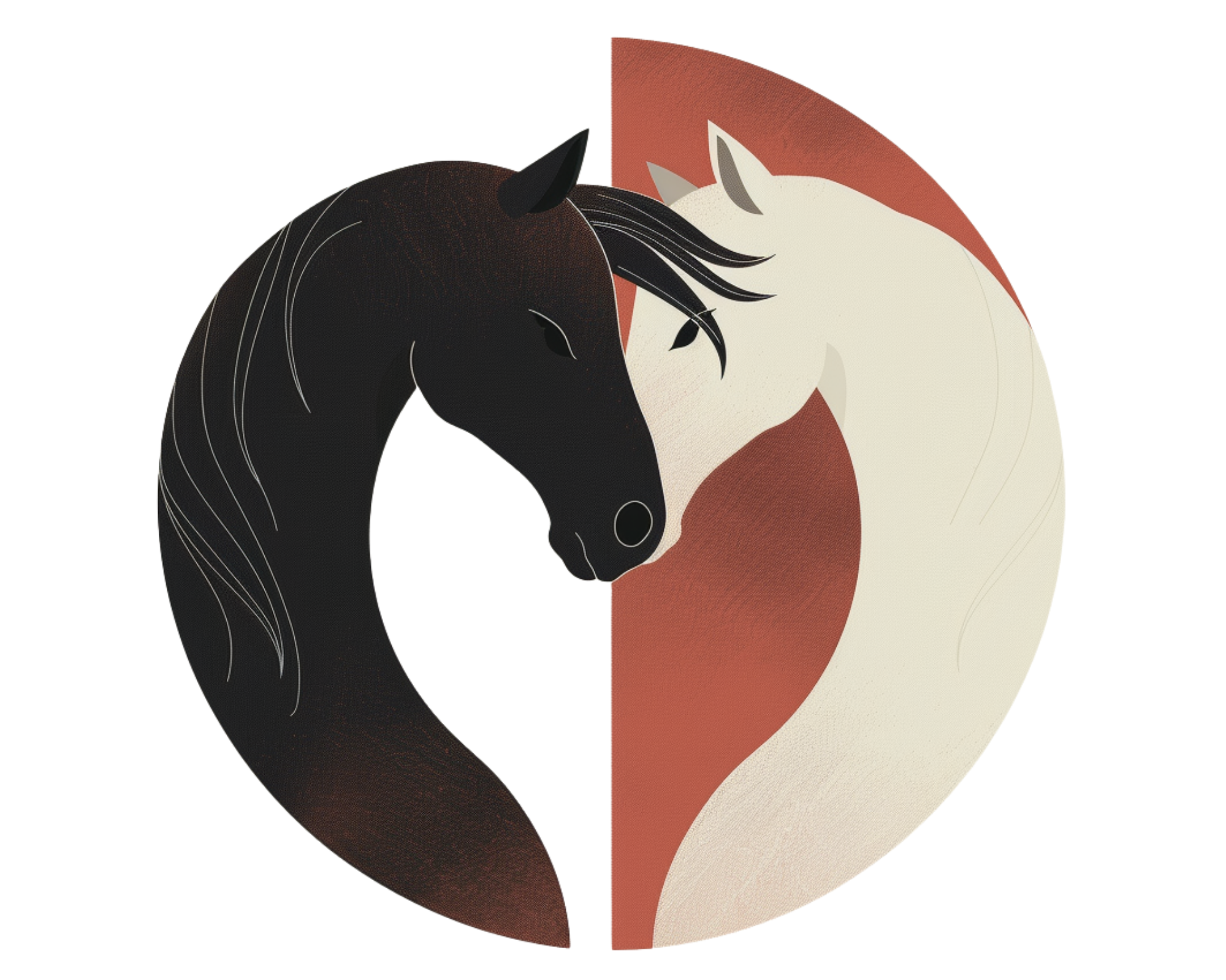 Whole Heart Connection logo featuring two horses in a yin-yang formation, representing trust and relational therapy for trauma healing in Gold Canyon, Arizona