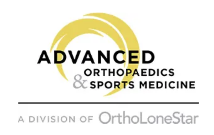 Logo for Advanced Orthopaedics & Sports Medicine, a division of OrthoLoneStar, featuring yellow swirl design.