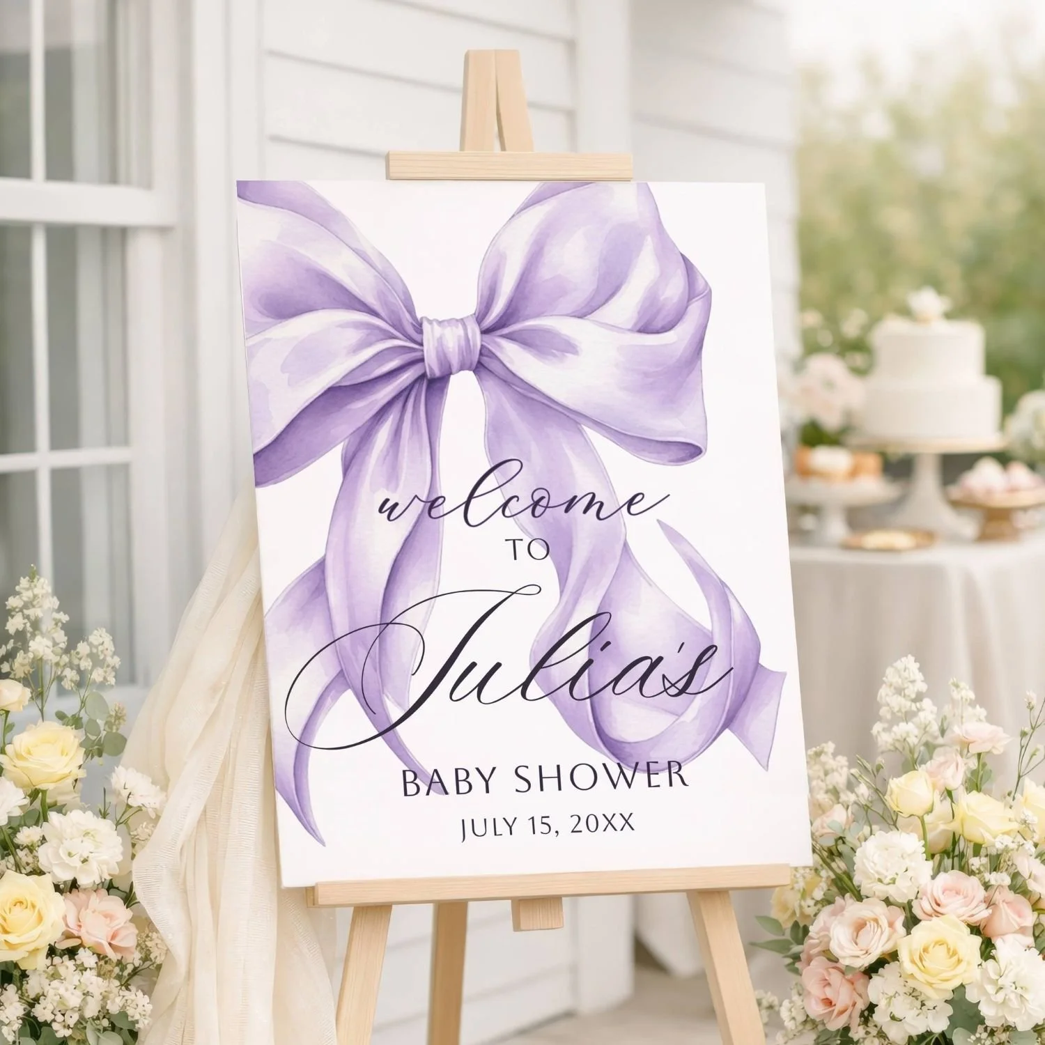 Purple Coquette Bow Baby Shower Welcome Sign #82 Julia