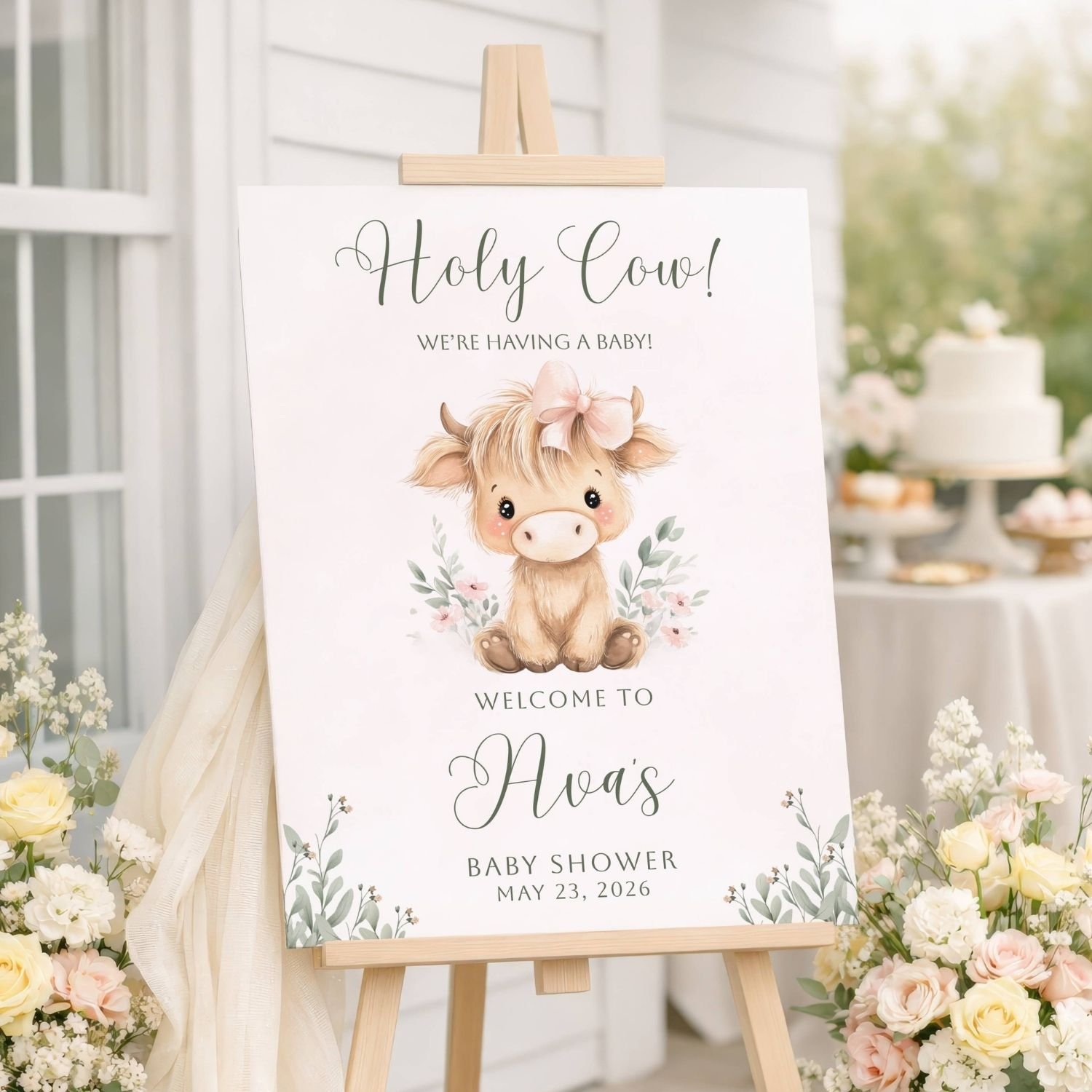 Holy Cow! Girl Baby Shower Welcome Sign-#64 Ava