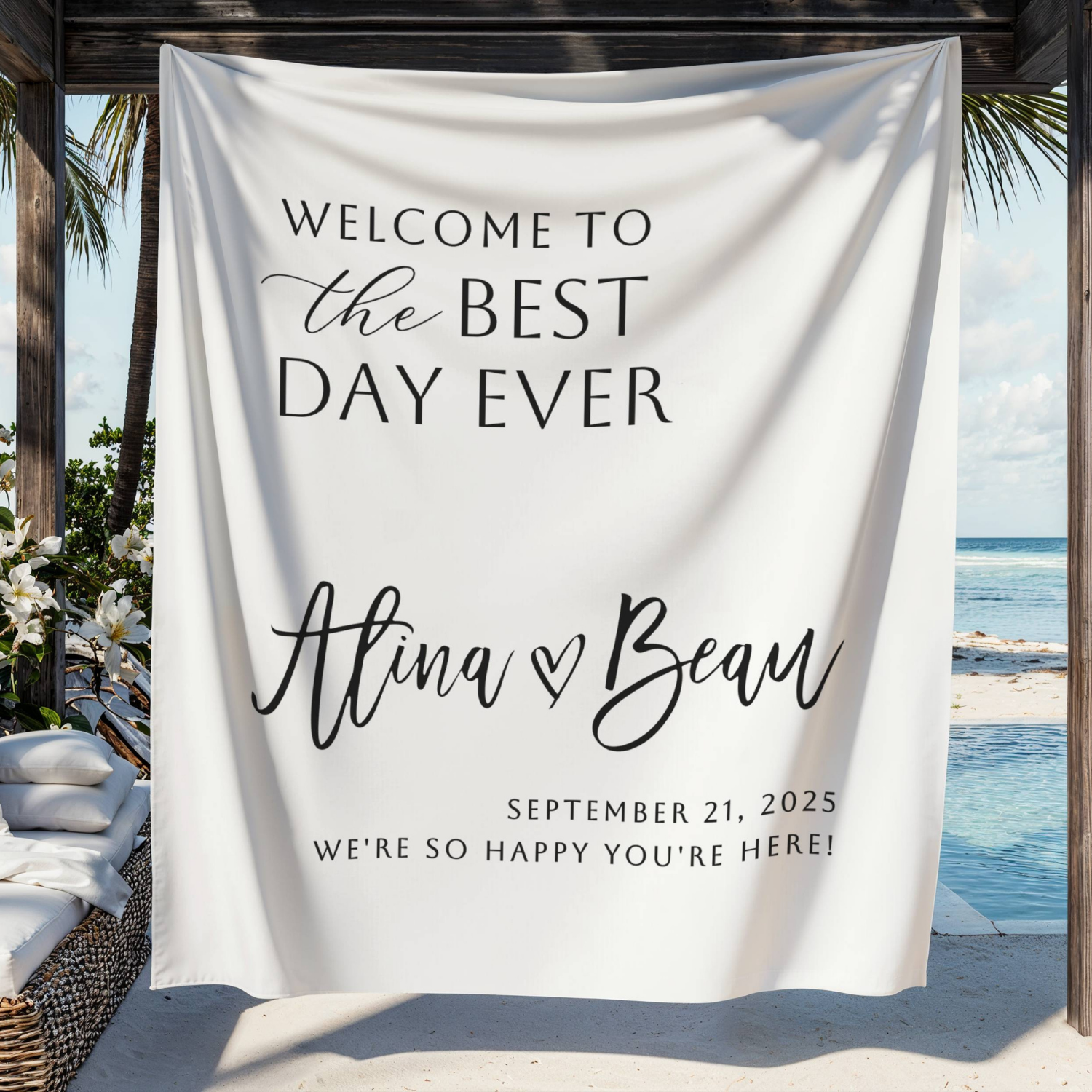 The Best Day Ever Welcome Wedding Tapestry Sign, Heart Reception Banner #6