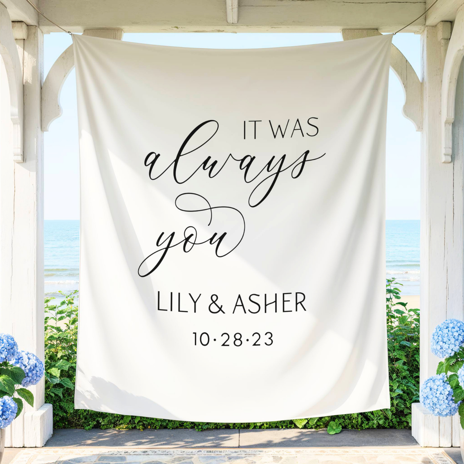 It Was Always You Wedding Sign, Elegant Fabric Welcome Banner #36