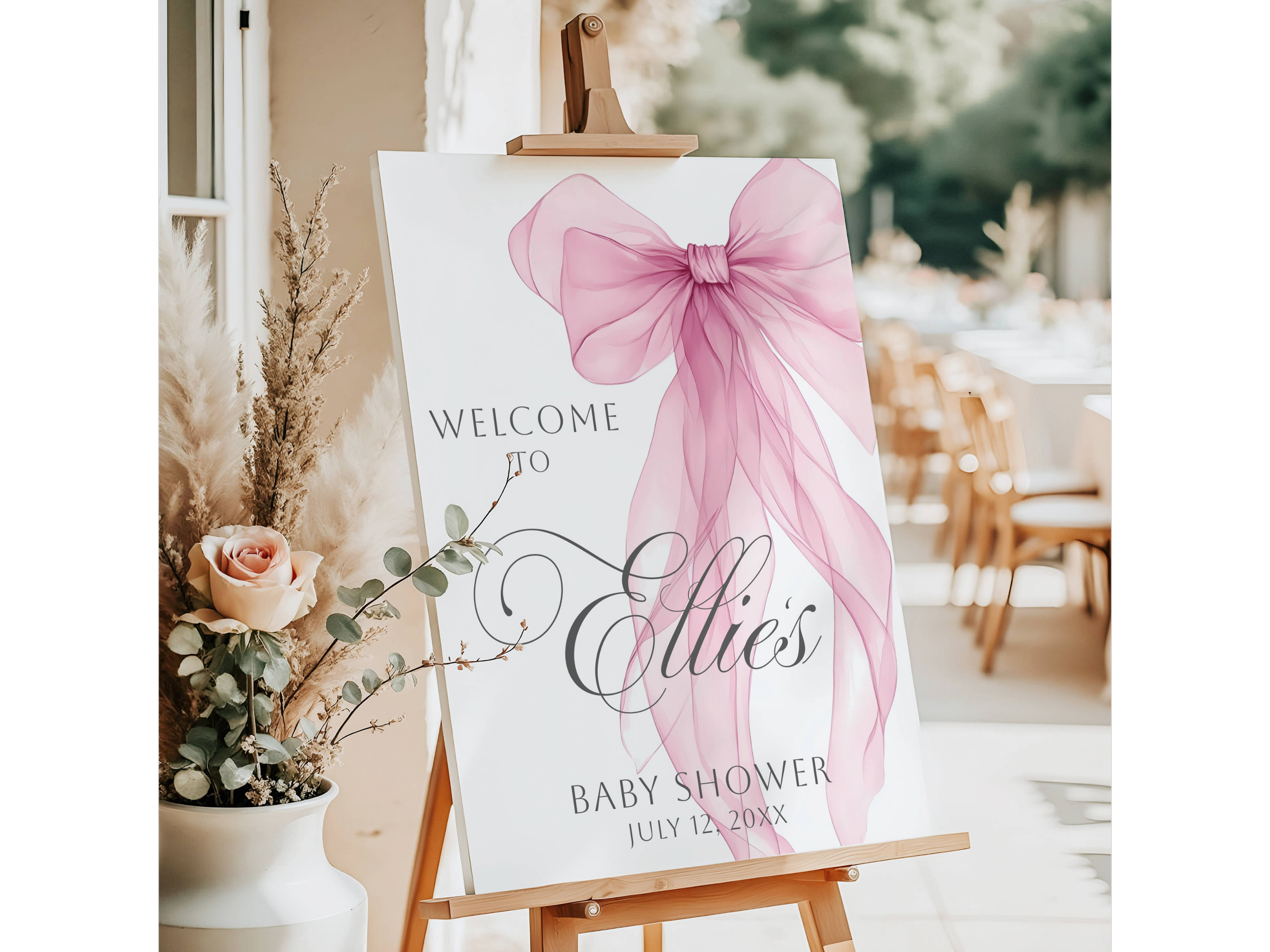 Pink Bow Baby Shower Welcome Sign #38 Lil Ellie