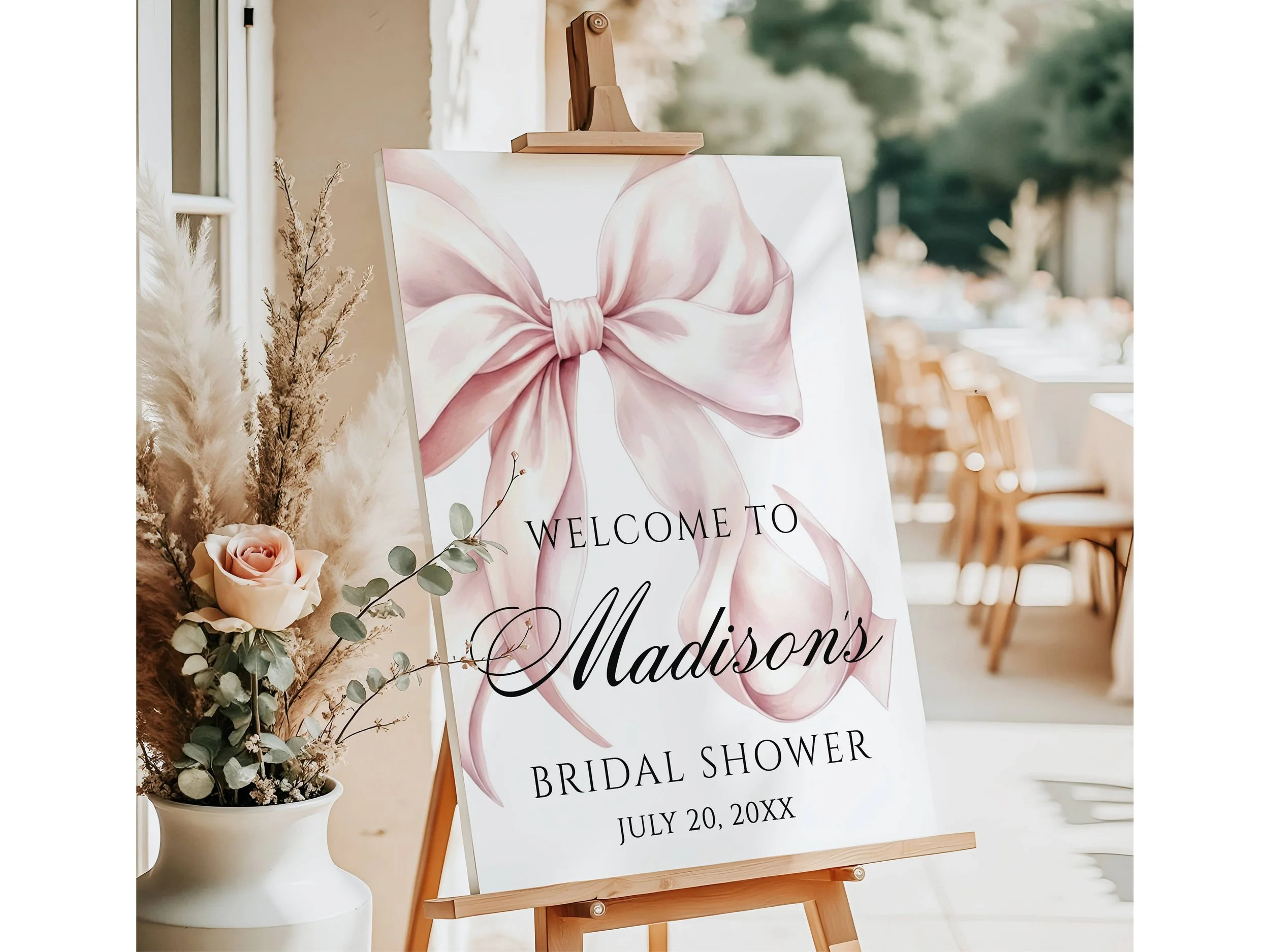 Custom Pink Coquette Bow Bridal Shower Welcome Signage, Girly Ribbon Decor #19