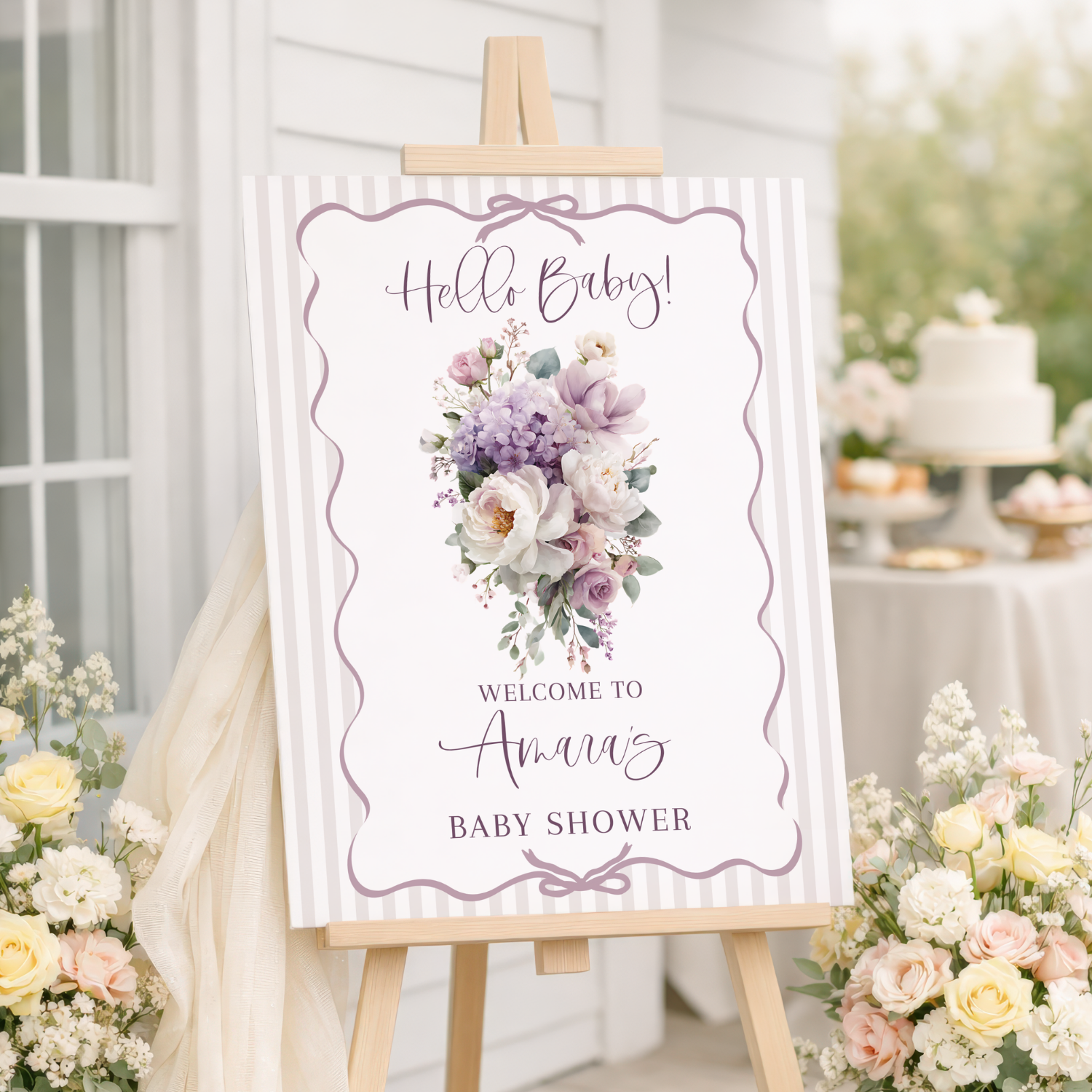Purple Lavender Floral Baby Shower Welcome Sign #159