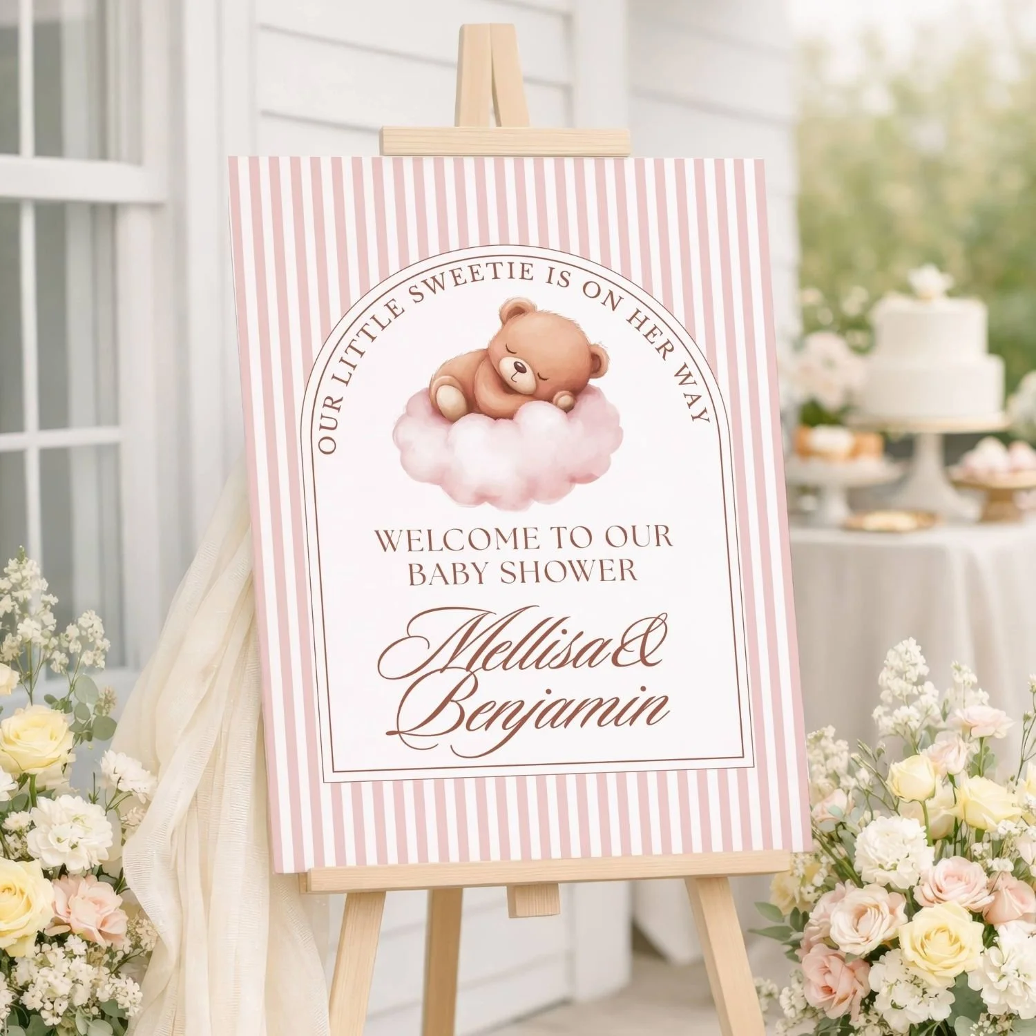 Little Sweetie is on her Way Teddy Bear Baby Shower Welcome Sign-#87 Sleeping
