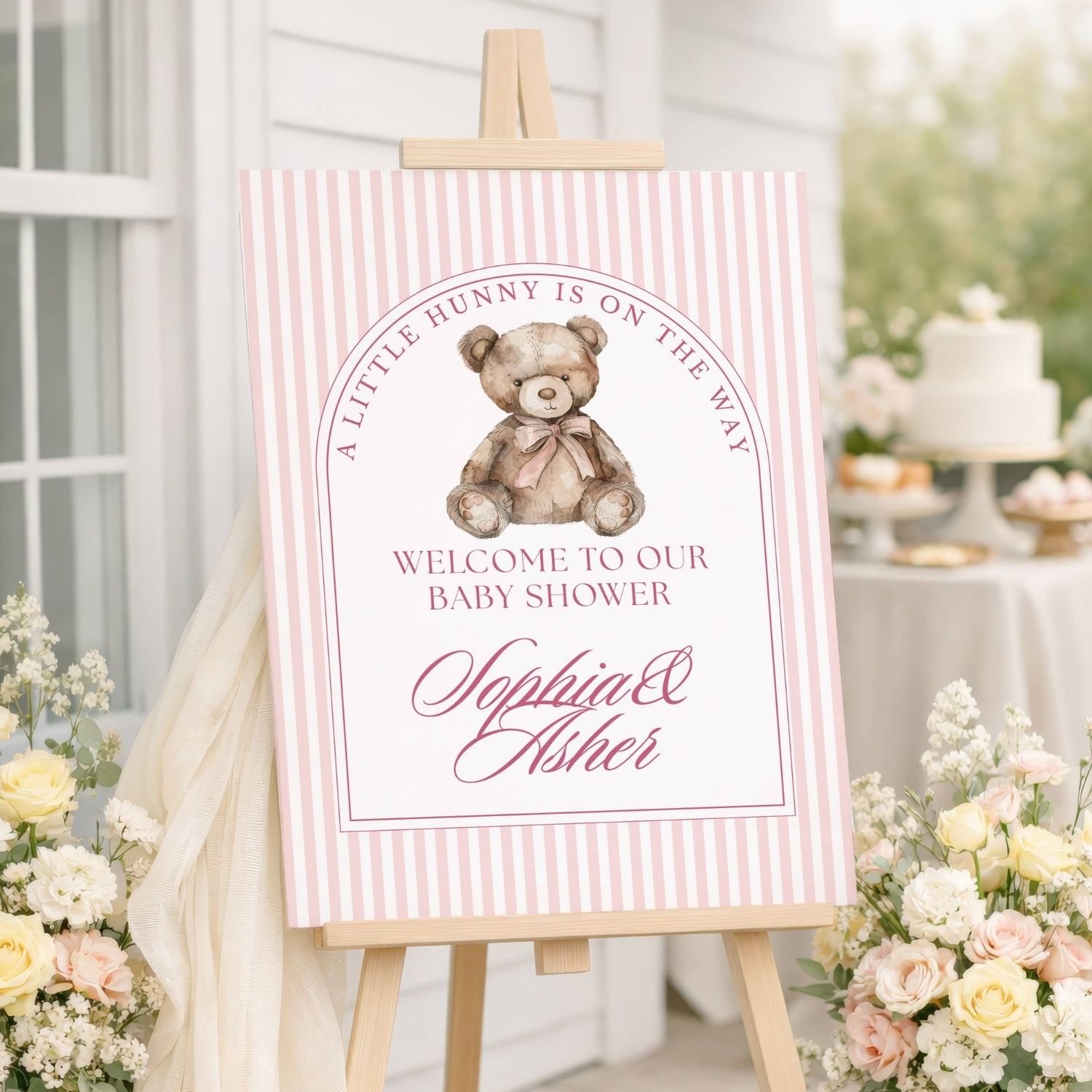 We Can Bearly Wait Teddy Bear Girl Baby Shower Welcome Sign-#52
