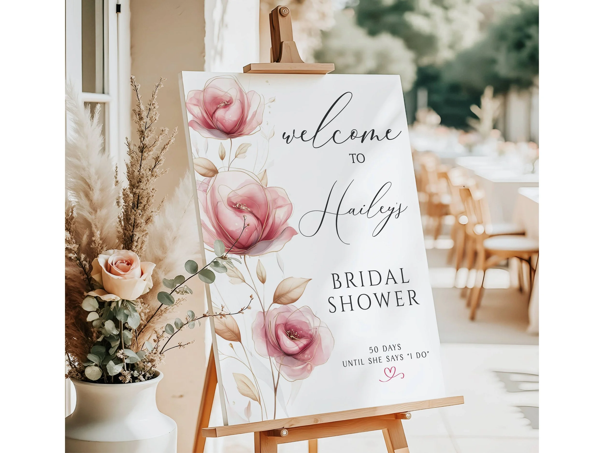 Contemporary Blush Pink and Gold Floral Bridal Shower Welcome Sign #51
