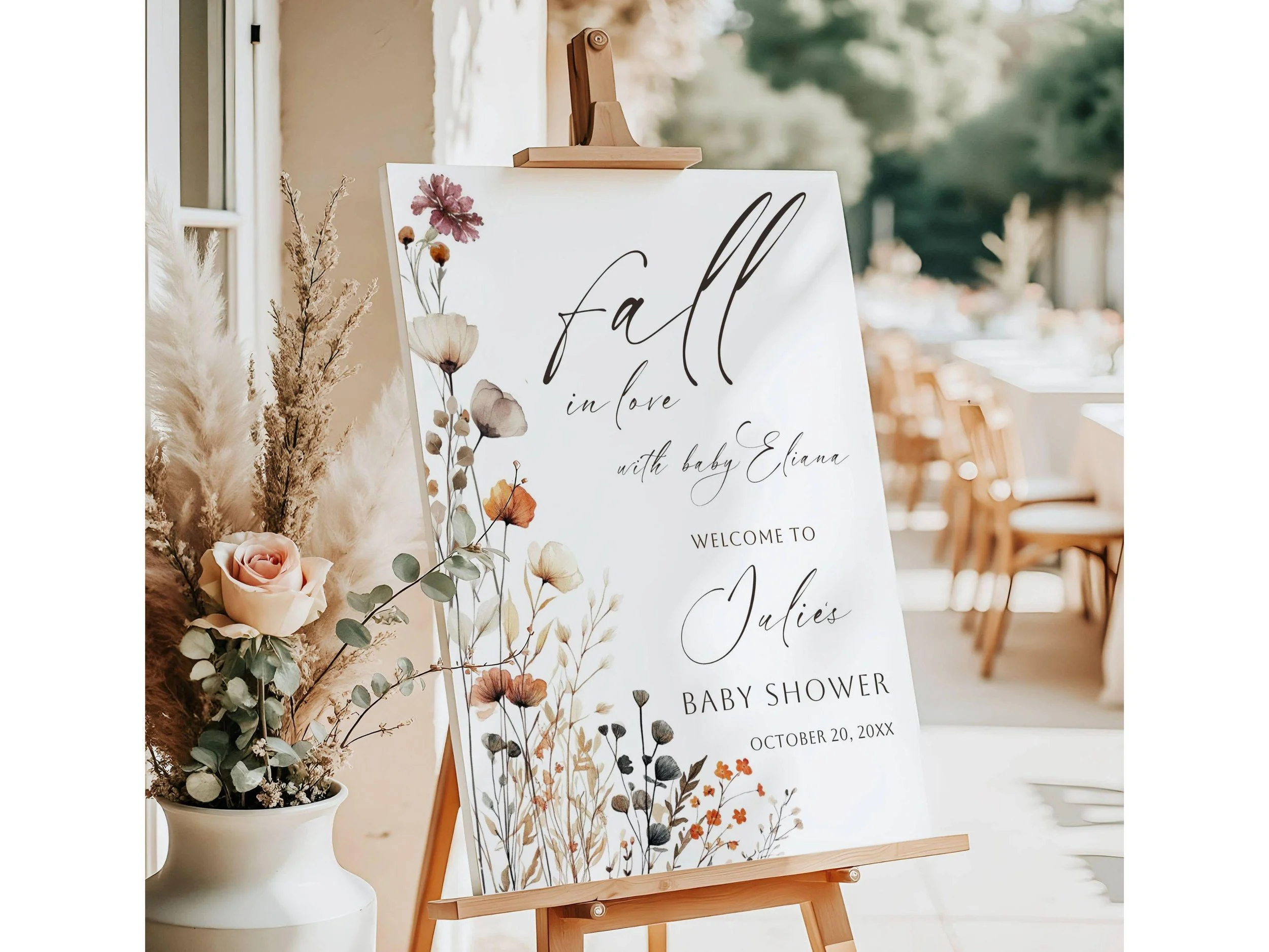 Custom Fall in love with Baby Welcome Sign, Autumn Wildflower Entrance Poster Printed + Shipped or (Digital JPEG) F3