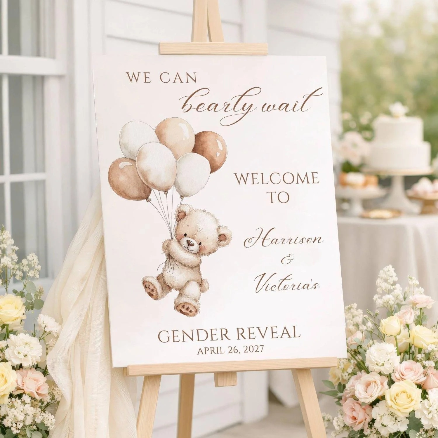 We Can Bearly Wait Gender Reveal Welcome Sign, Teddy Bear Baby Shower Banner #4