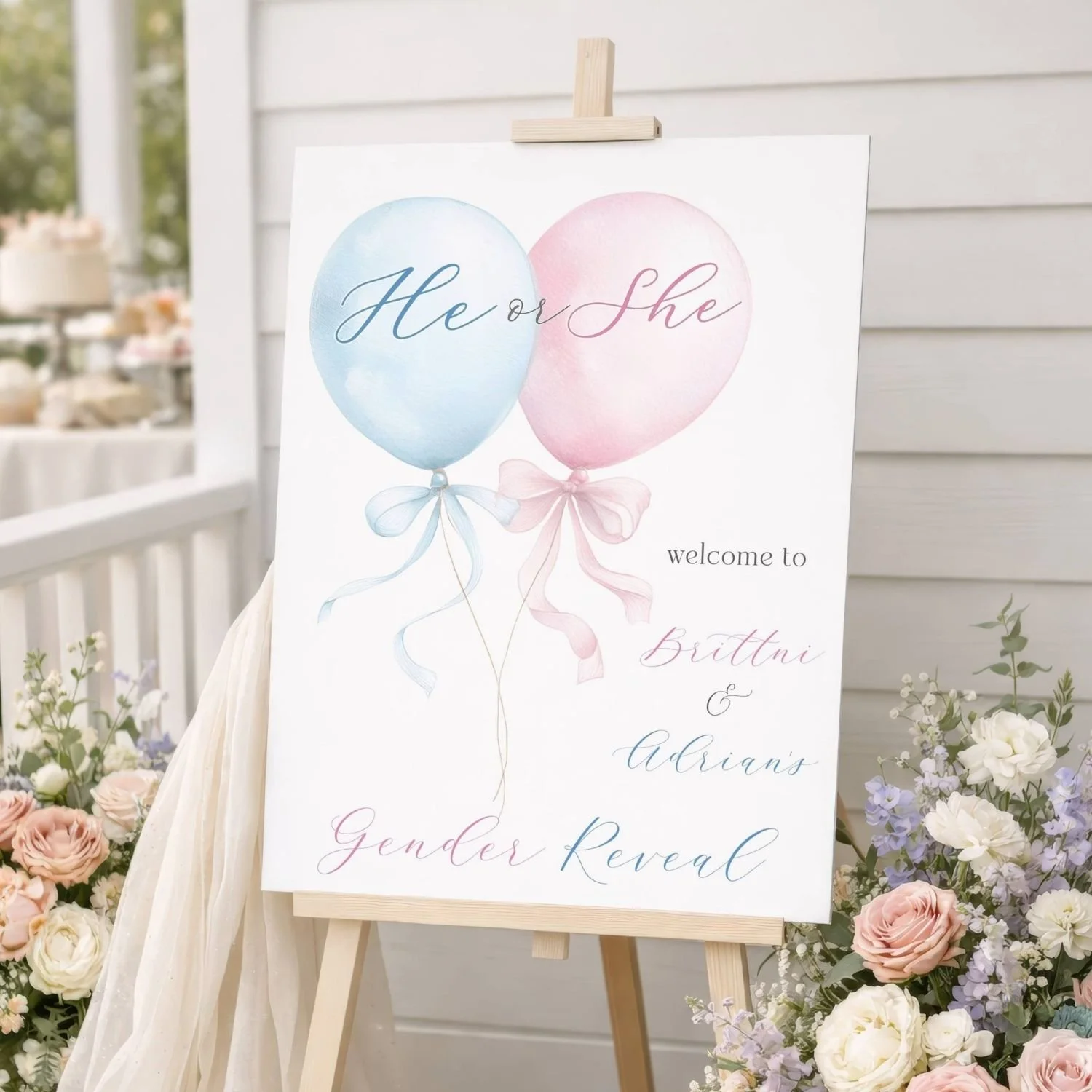 He or She? Pink and Blue Balloons Gender Reveal Welcome Sign Party Decor #7