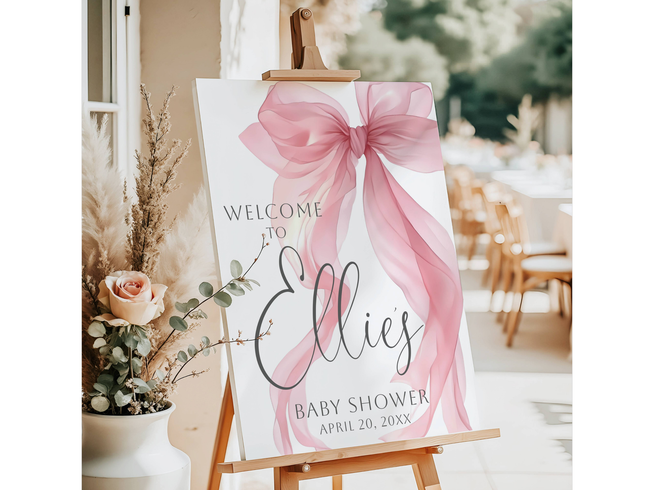Pink Bow Baby Shower Welcome Sign #34 Ellie