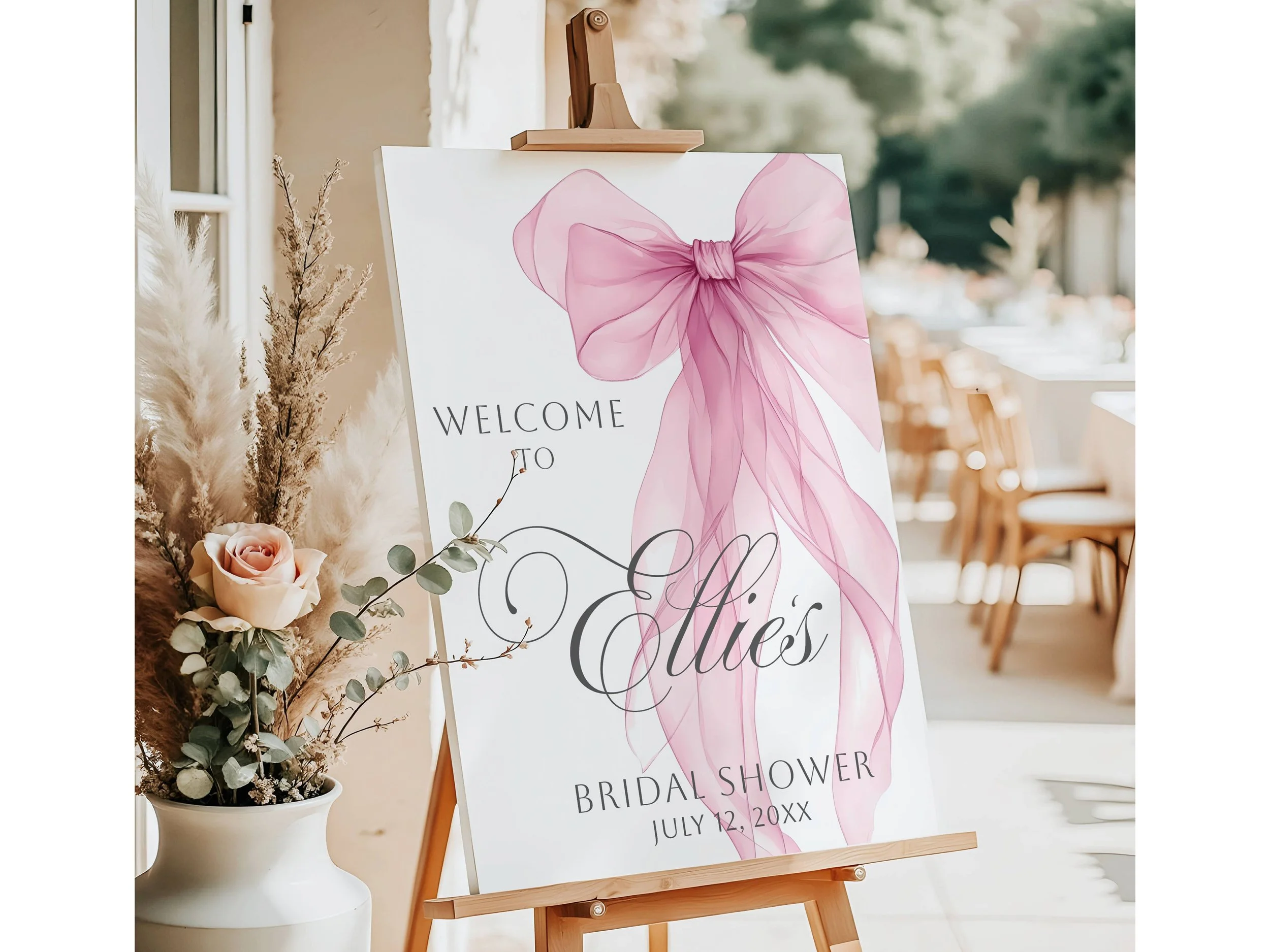 Custom Girly Chic Pink Ribbon Bridal Shower Welcome Board #29