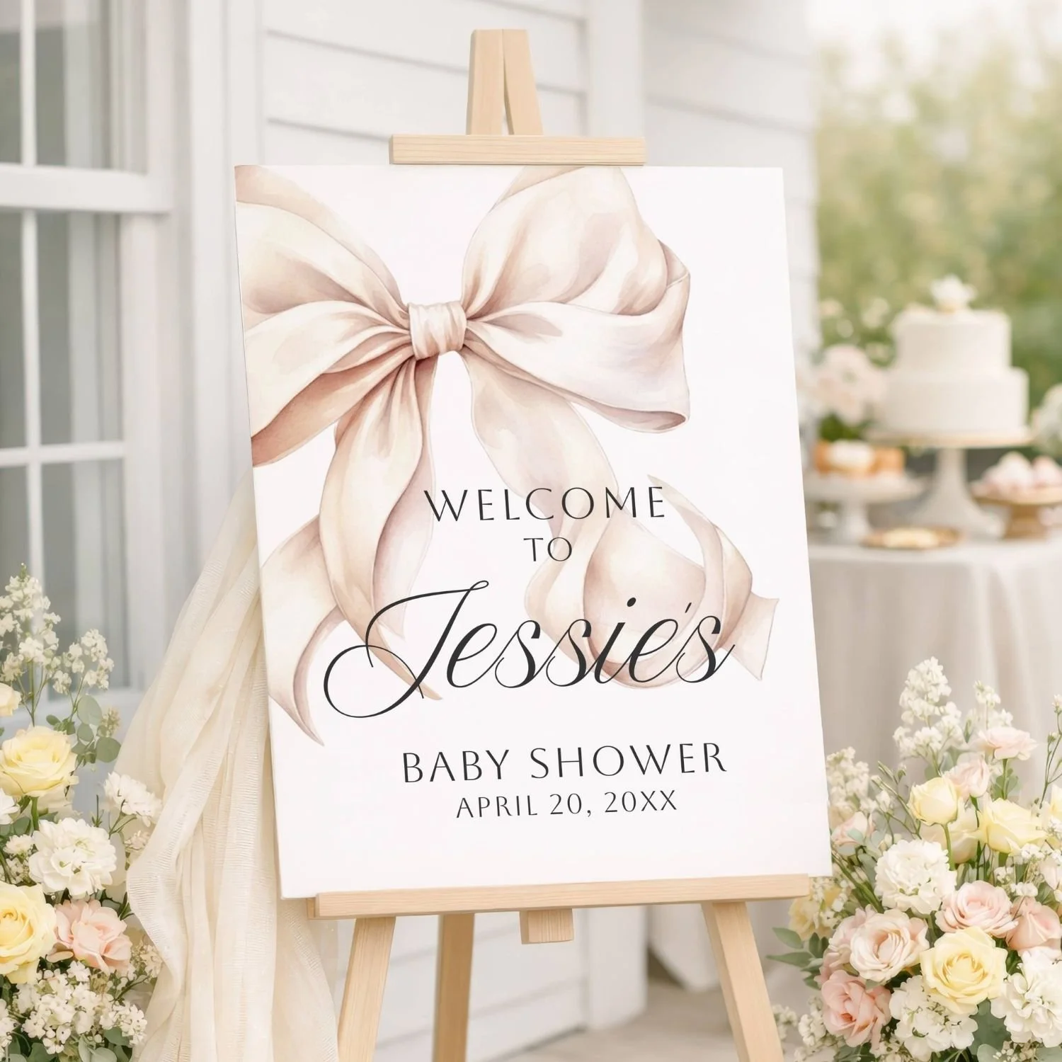 Cream Coquette Bow Baby Shower Welcome Sign #80 Jessie