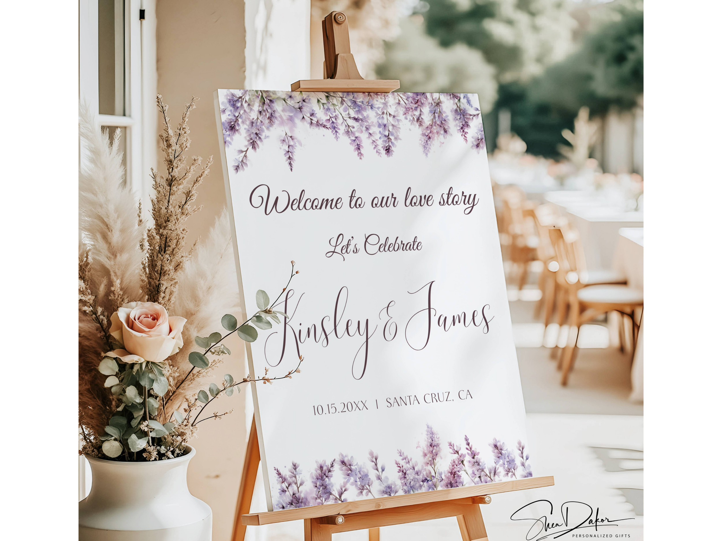 Personalized Lavender Floral Wedding Welcome to Our Love Story Entrance Sign #CV24