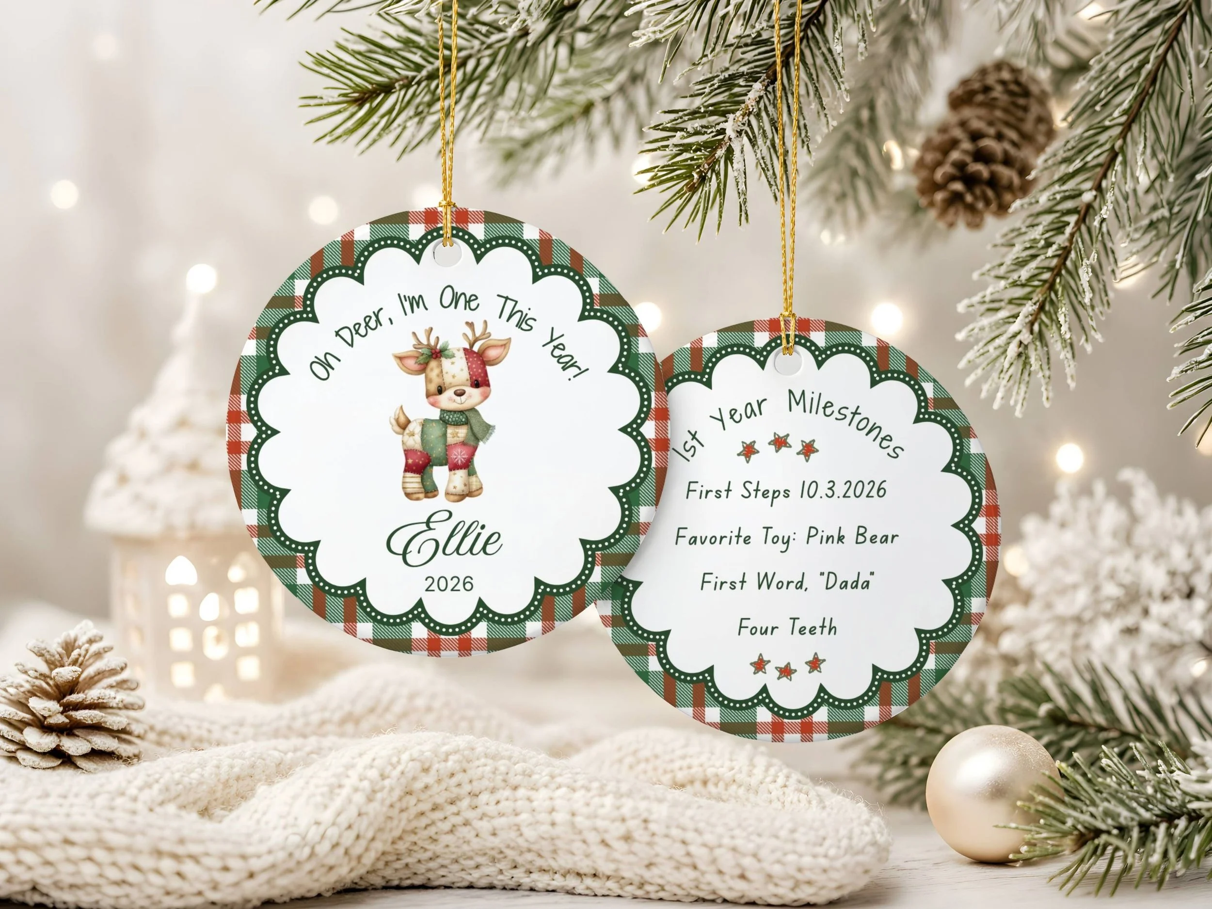 Personalized First Christmas Ornament | "Oh Deer I'm One" Ceramic Keepsake | Baby's 1st Christmas Milestone Gift CK1