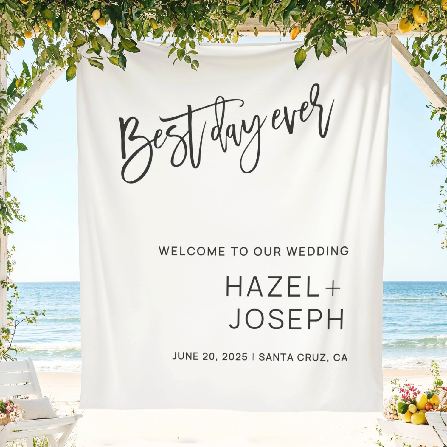 Boho Best Day Ever Wedding Welcome Banner, Fabric Tapestry Sign #9