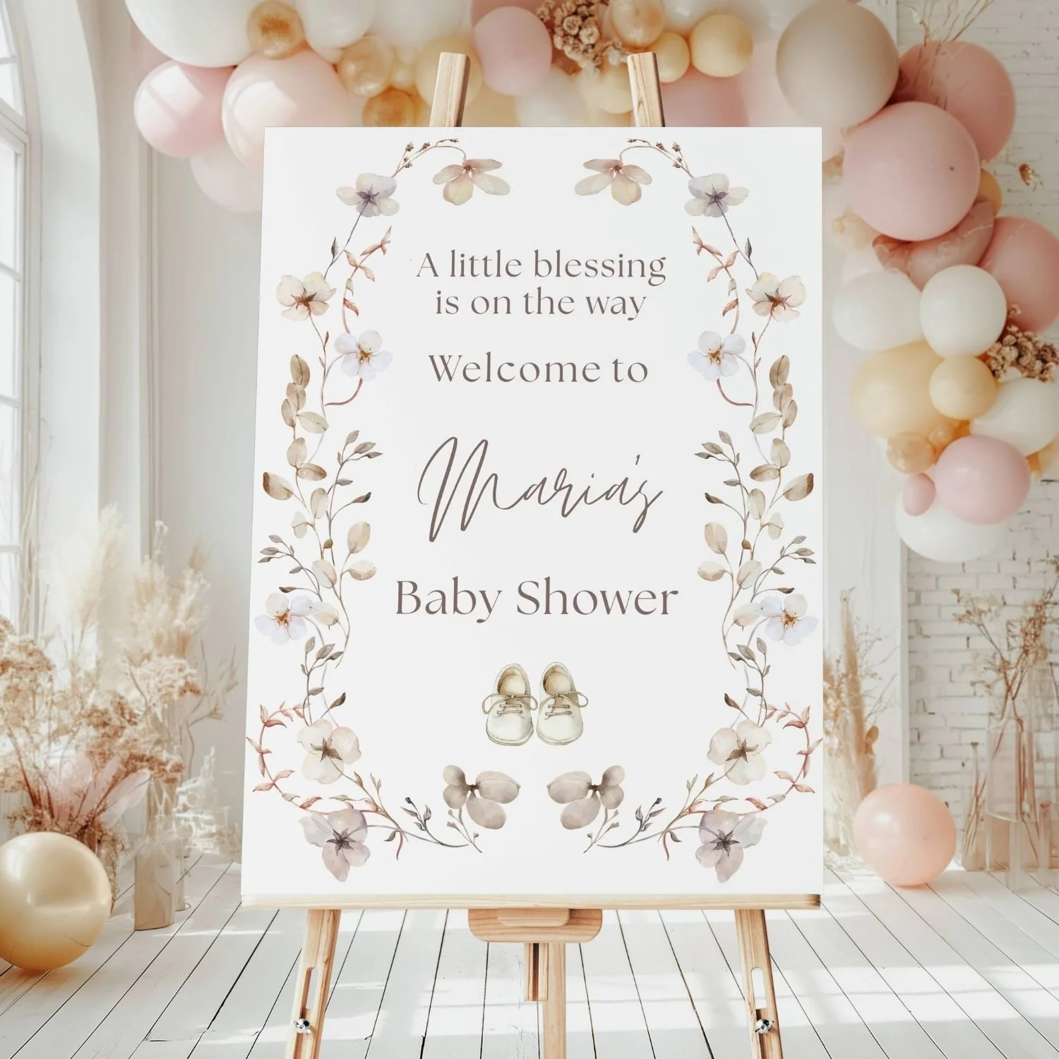 Beige Neutral Baby Shower Welcome Sign-A Little Blessing-#11