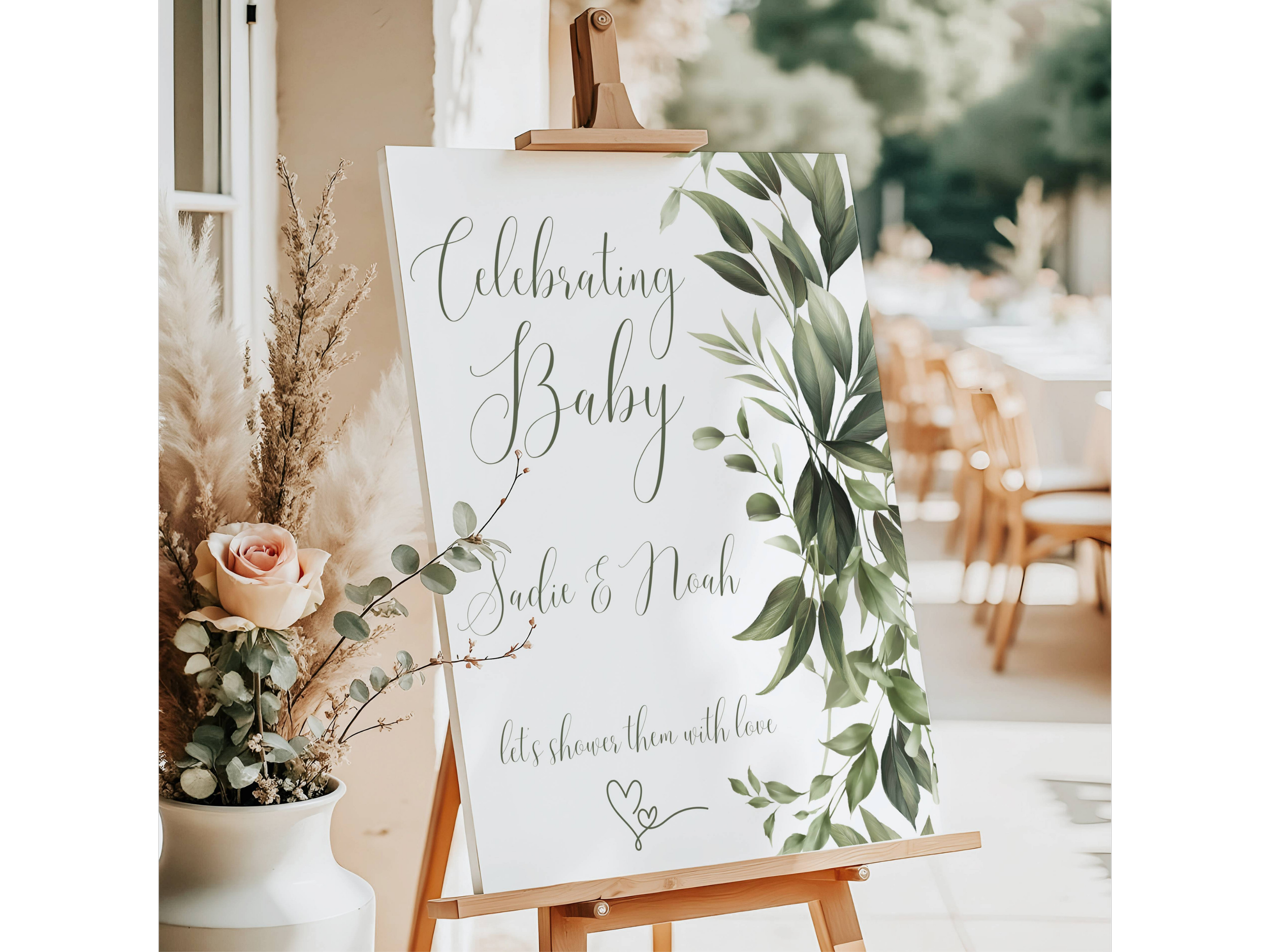 Couples Baby Shower Welcome Sign Green Floral-#3