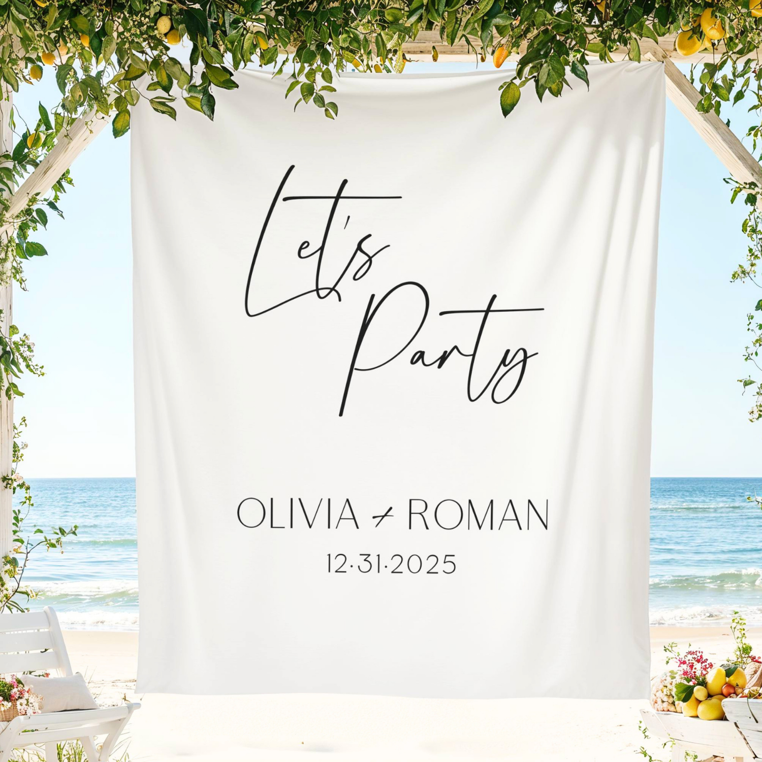 Modern Let’s Party Custom Wedding Tapestry, Fabric Welcome Sign Banner #18