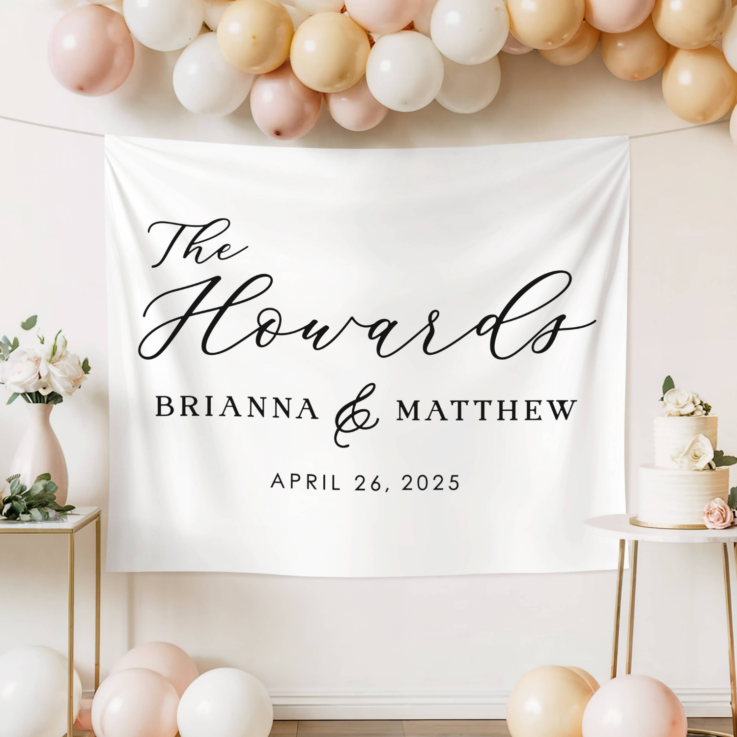 Personalized Wedding Welcome Sign Tapestry, Custom Last Name Wedding Banner, Fabric Wedding Backdrop #20