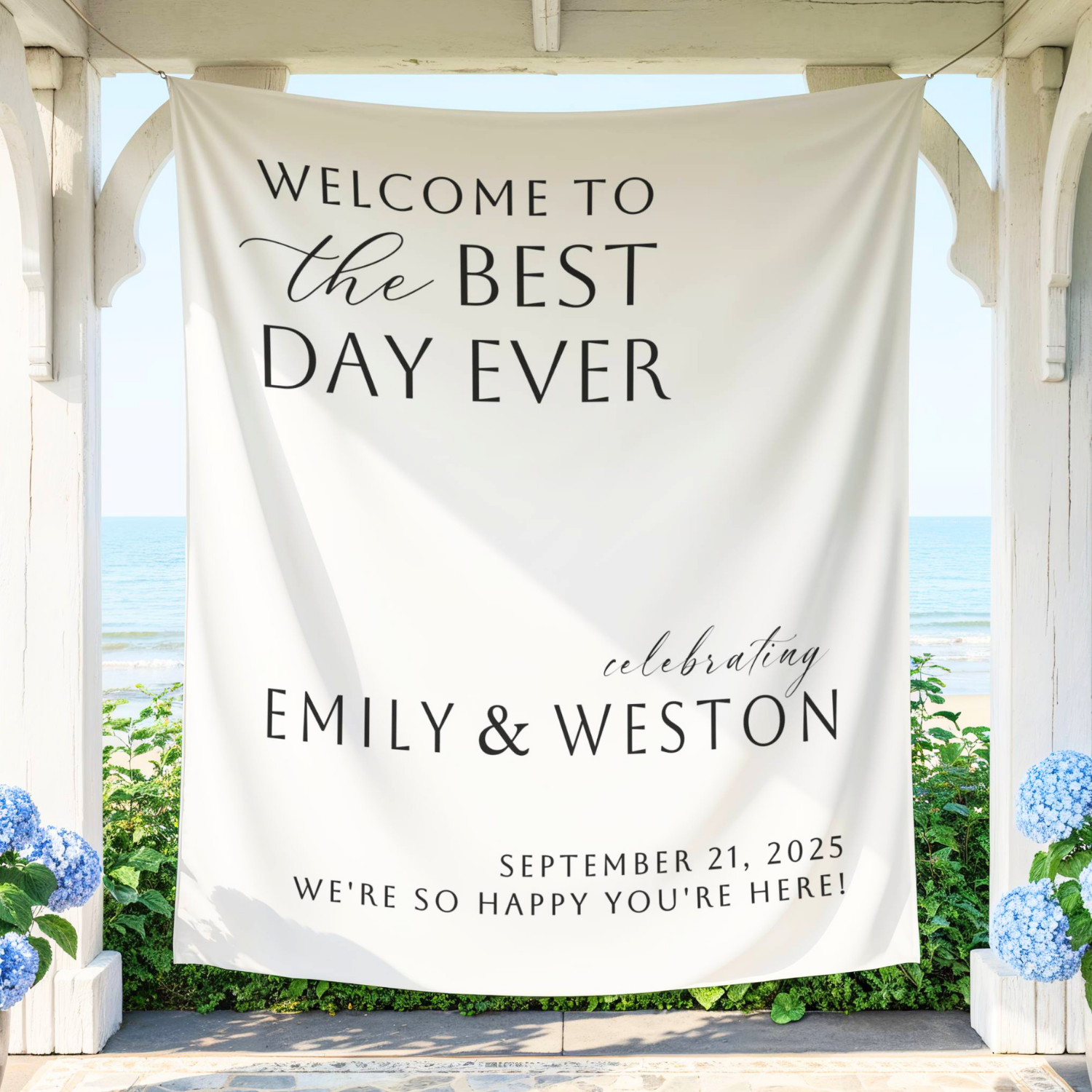 Custom The Best Day Ever Welcome Wedding Tapestry Banner #7