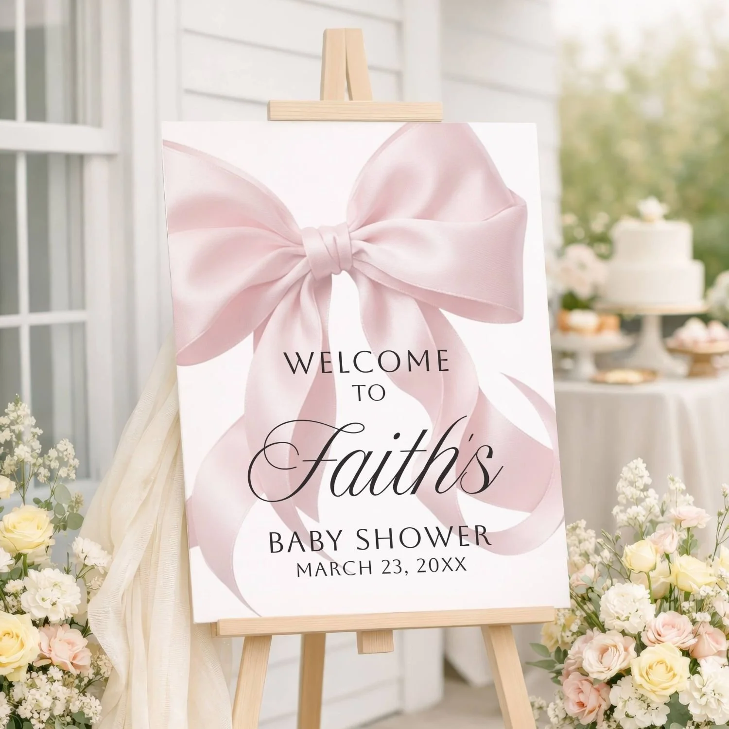 Pink Coquette Ribbon Baby Shower Welcome Sign #79 Faith