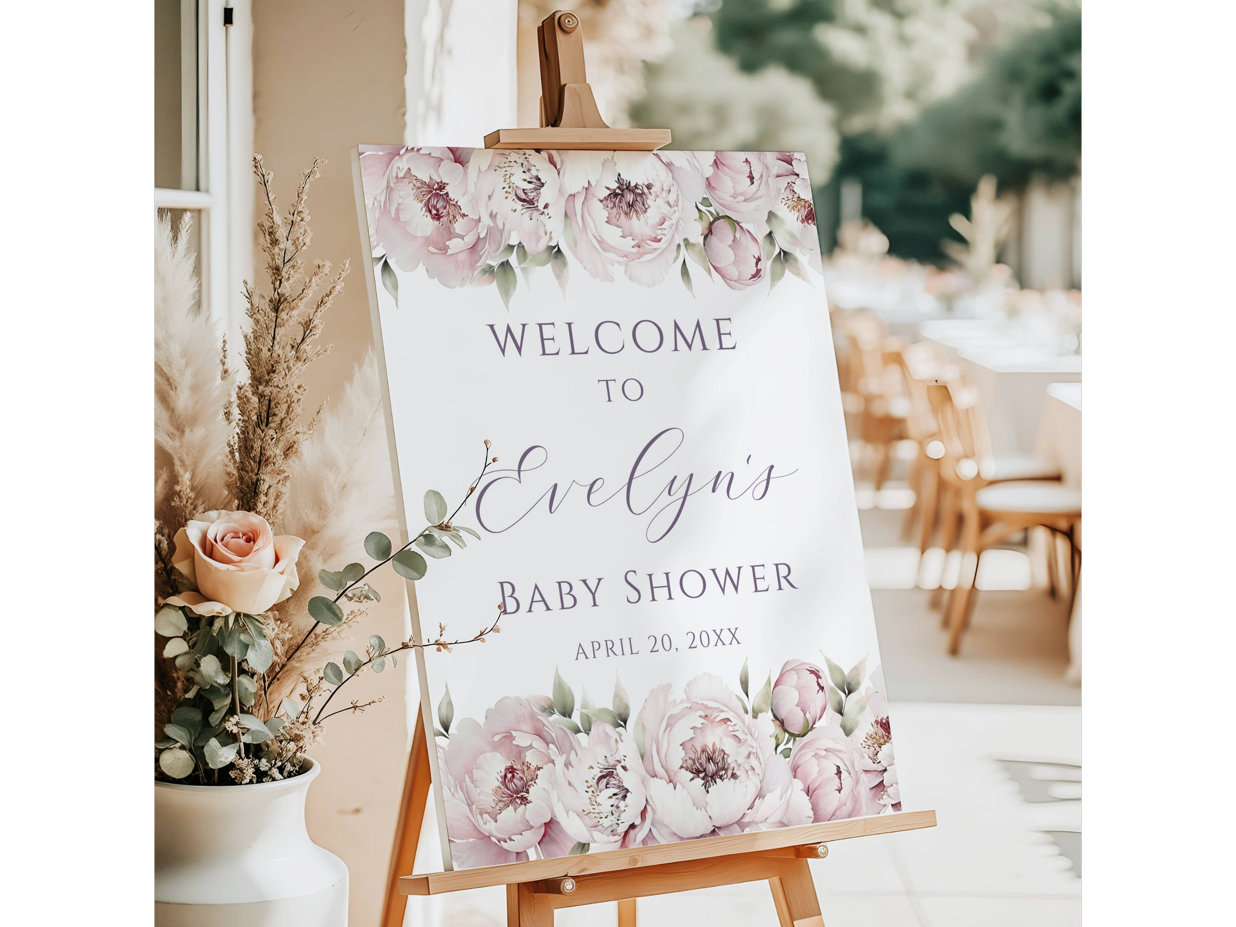 Lavender Peony Floral Baby Shower Welcome Sign #8