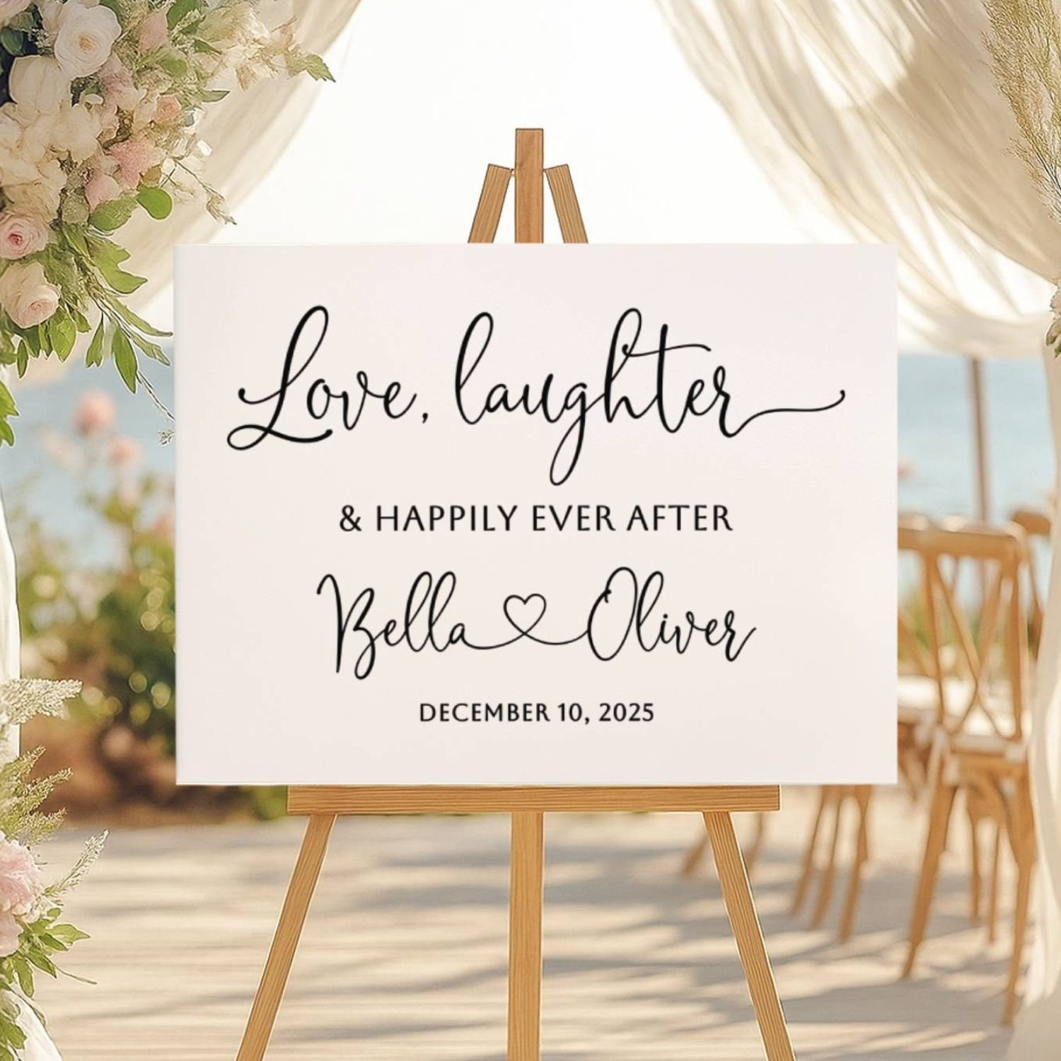 Love, Laughter and Happily Ever After Wedding Welcome Sign-#H15