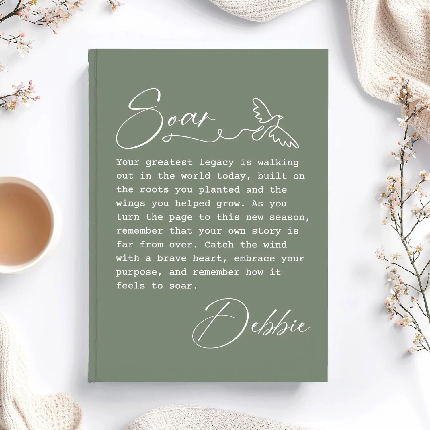 Personalized Empty Nest Journal for Mom, Custom Hardcover Soar Roots and Wings Memory Book J15