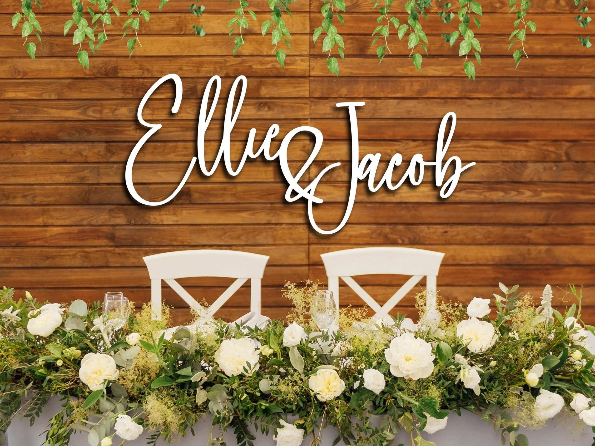 Custom 3D Wood Wedding Backdrop Sign, Connected Names with Heart, Personalized Bridal Shower Photo Prop #3