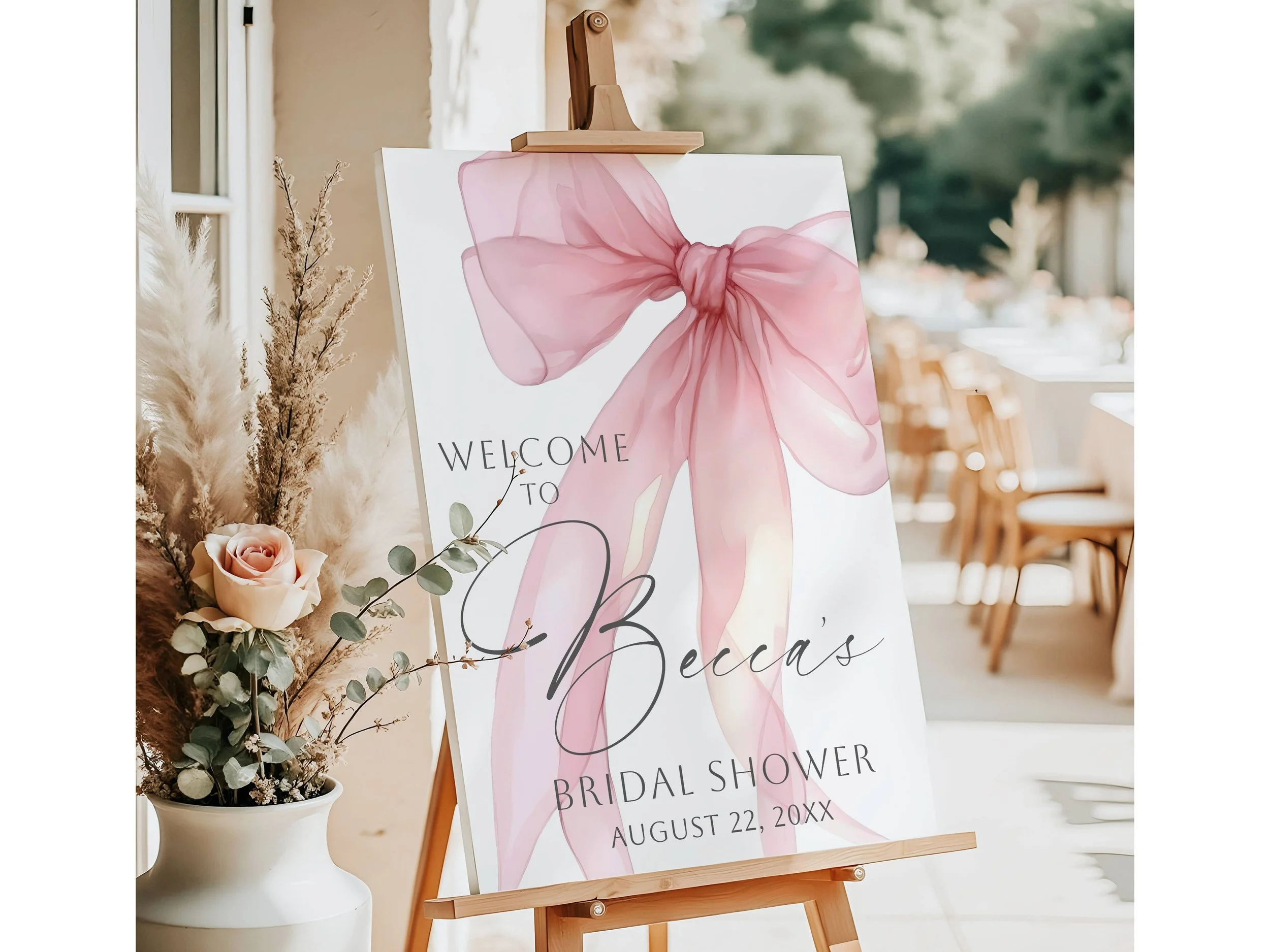 Custom Elegant Blush Pink Bow Bridal Shower Welcome Sign #26