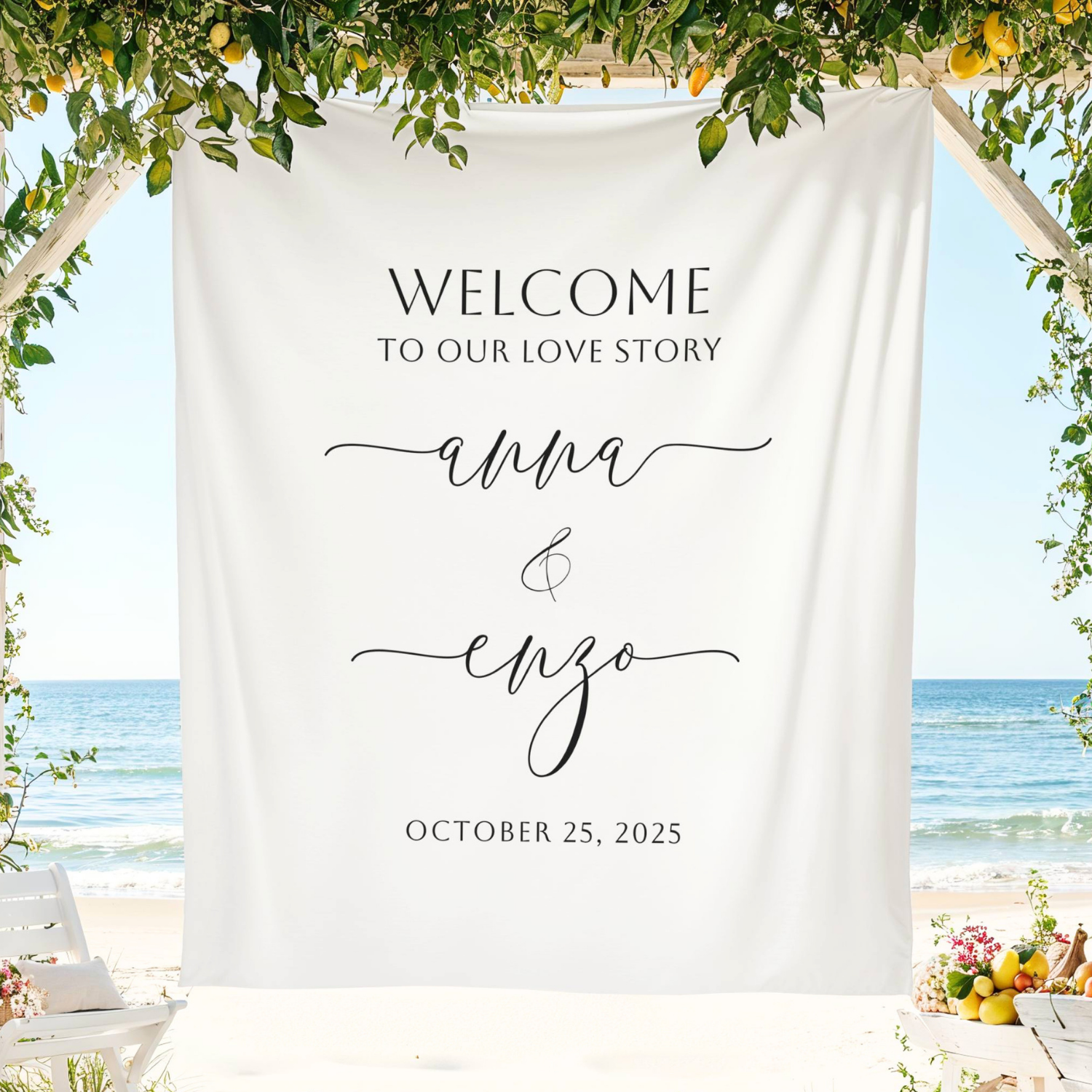 Personalized Welcome to Our Love Story Wedding Welcome Sign Tapestry Banner #27