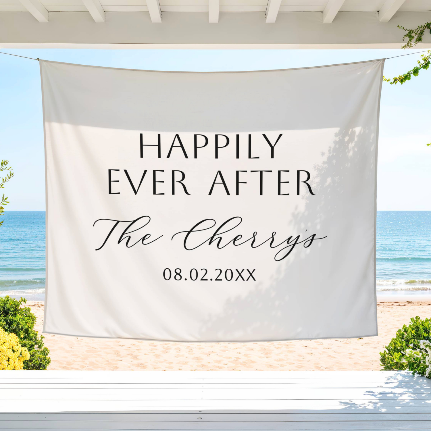 Happily Ever After Wedding Welcome Sign Tapestry Banner, Custom Whimsical Wedding Decor #41