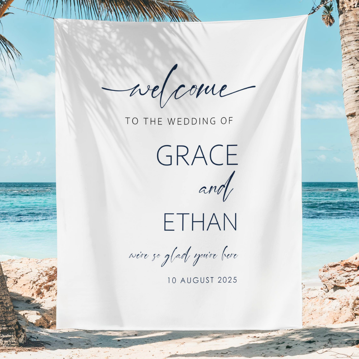 Modern Welcome Wedding Sign Tapestry, Custom Fabric Wedding Banner #32
