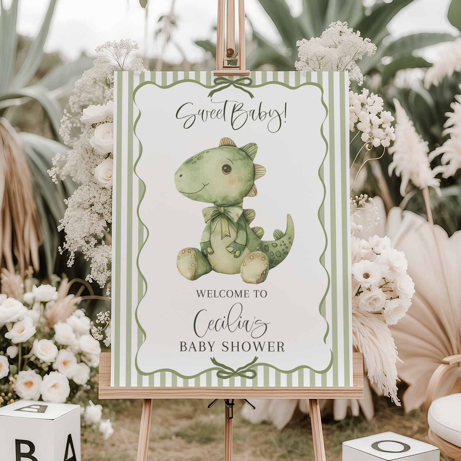 Sweet Dino Boy Baby Shower Welcome Sign-#157