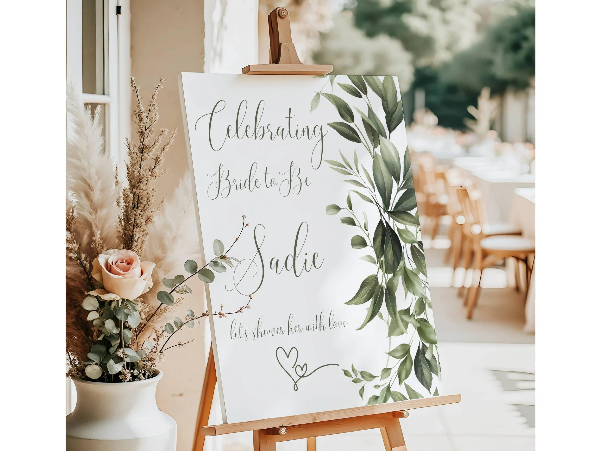 Custom White Floral & Greenery Botanical Bridal Shower Welcome Sign #43
