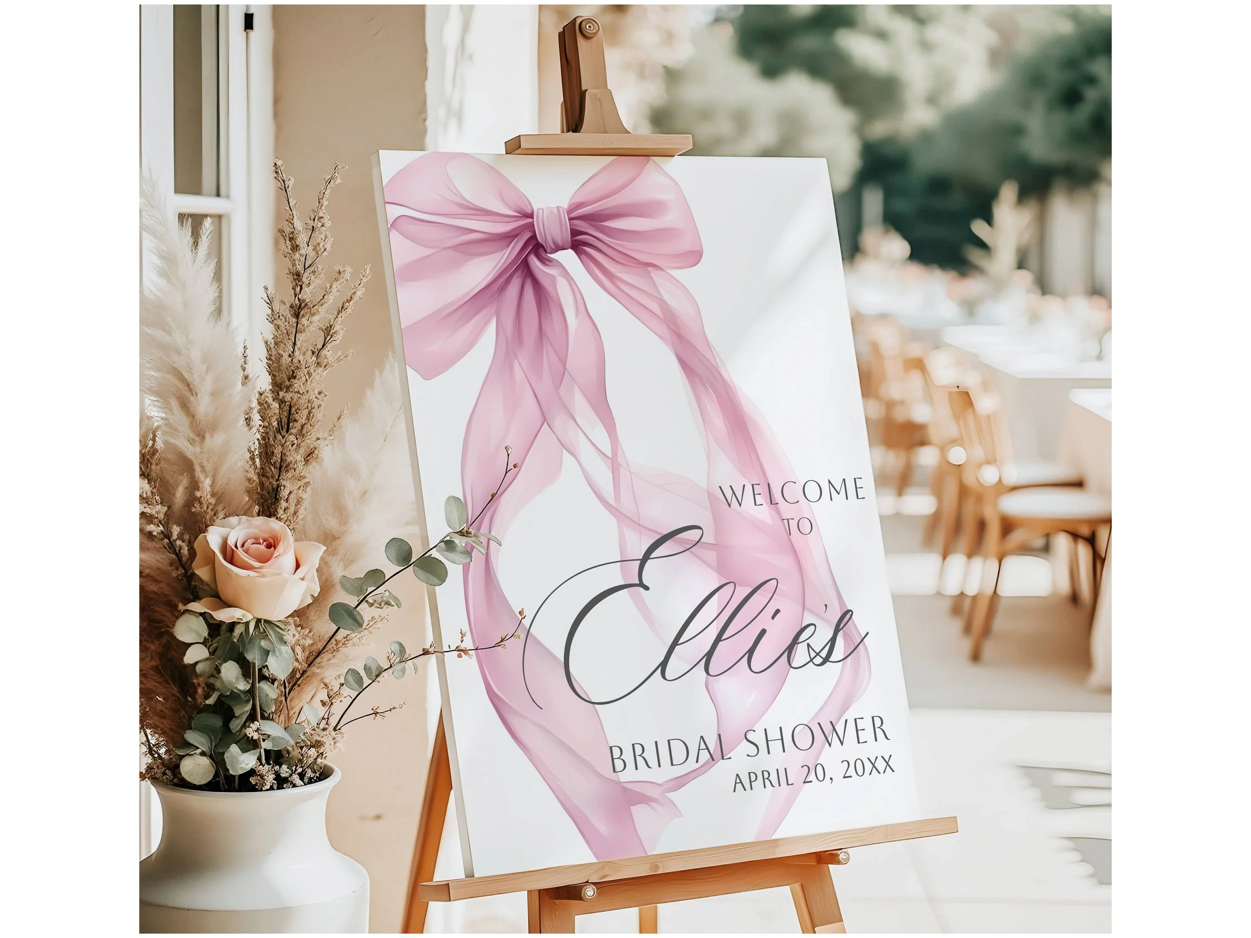 Personalized Pretty Pink Bow Bridal Shower Welcome Sign #24
