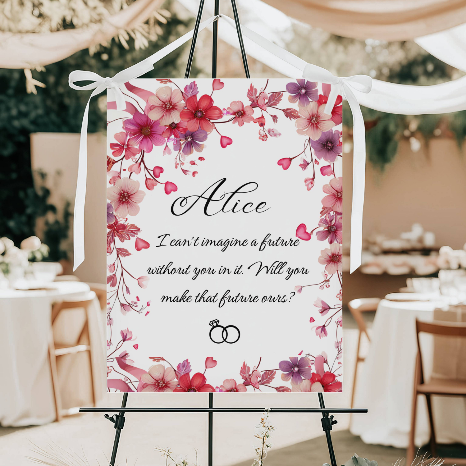 Pink and Purple Floral Border Marriage Proposal Sign, Digital File #10