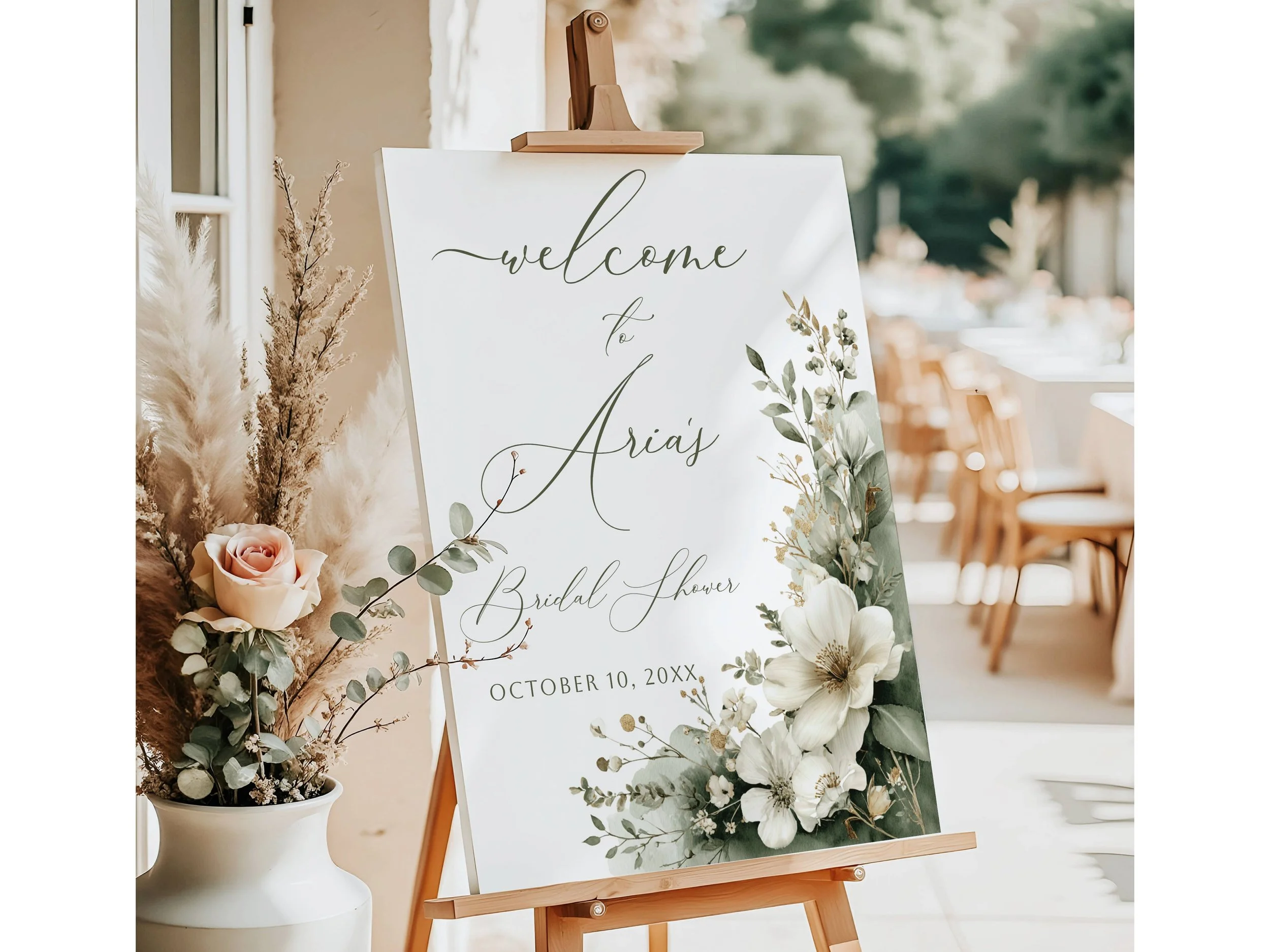 White Floral & Greenery Bridal Shower Welcome Sign #40